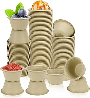 LeonBach 100 Pack Natural Bagasse Fiber Bowls 2oz Disposable Paper Cups ...