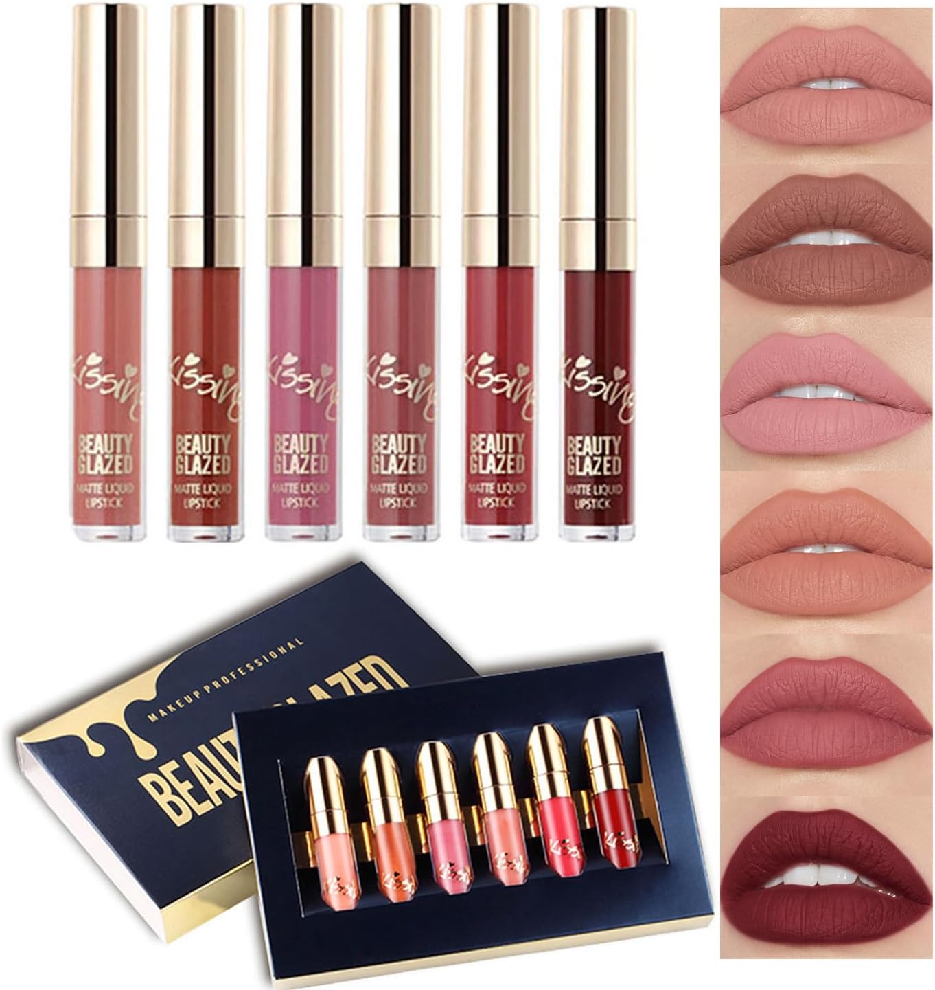 6Pcs Matte Liquid Lipstick Set - Non-Stick, Waterproof, Long-Lasting Shades - Durable Lipgloss Beauty Cosmetics Makeup Set - Perfect Gifts for Women and Girls