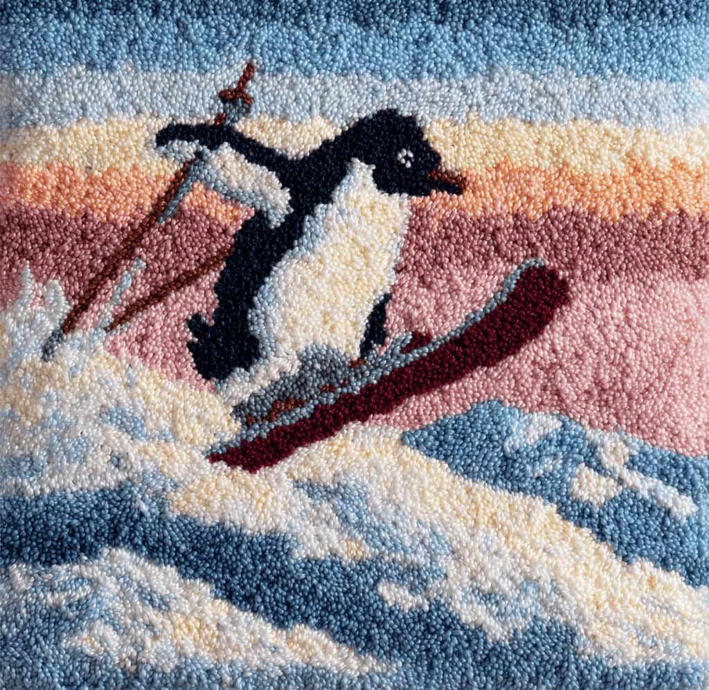 Kitquiver Latch Hook Kits Penguin for Adults,Beginners DIY Latch Hook Cushion Kits and Latch Rug Kits Cross-Stitch Embroidery Cushion Cover for Home Sofa Decoration 17X17 in