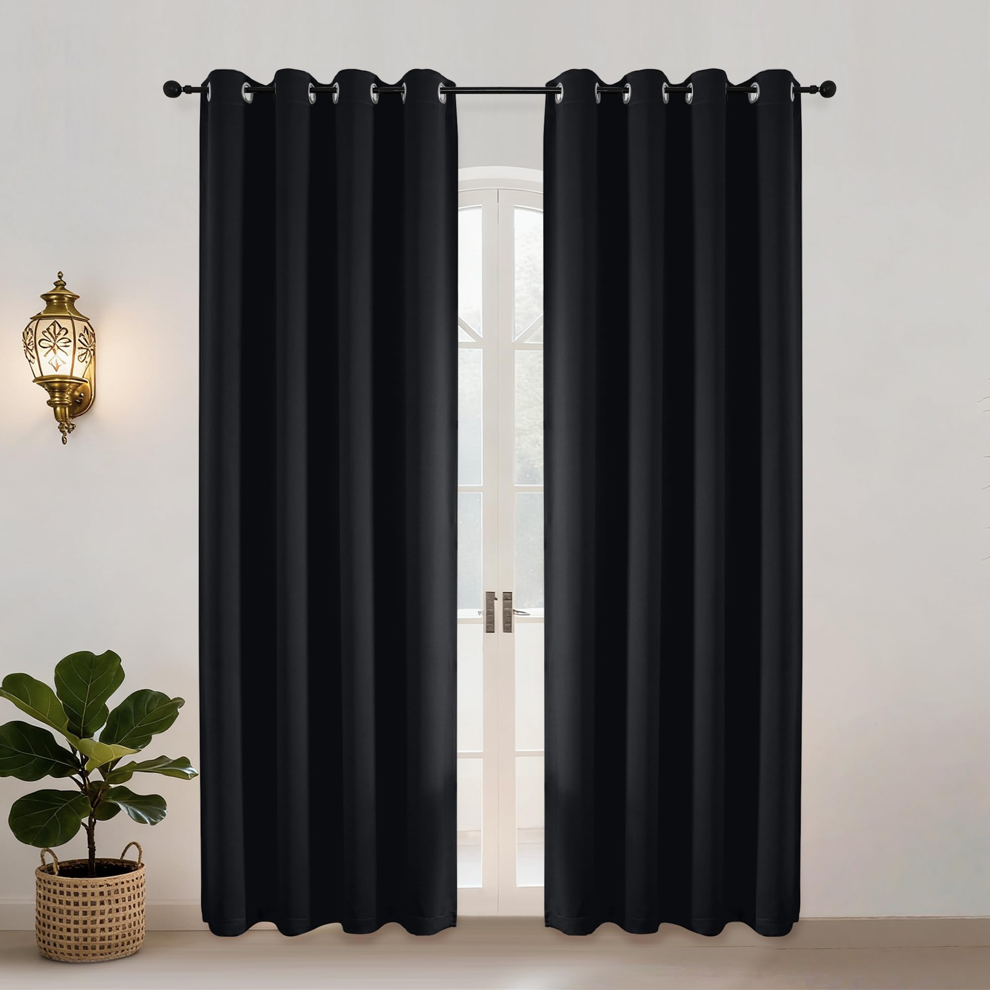Simplebrand Ava Blackout Eyelet Curtains for Living Room 183 cm Length 2 Panels Set, Solid Thermal Insulated Energy Saving Grommet Window Treatment Halloween Blackout Drapes, W 140 cm x L 183 cm