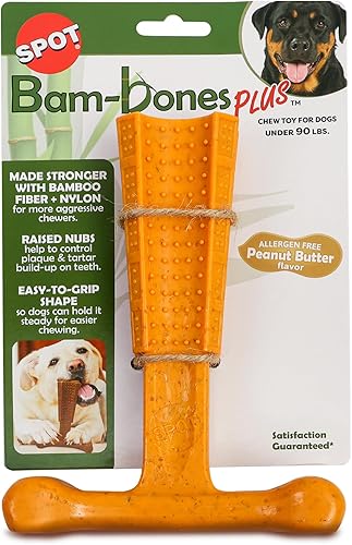 Miniatura 5 de SPOT Bam-Bones Plus T Bone - Fibra de bambú y nailon, masticable duradero para perros masticadores agresivos - Juguete para perros y cachorros de