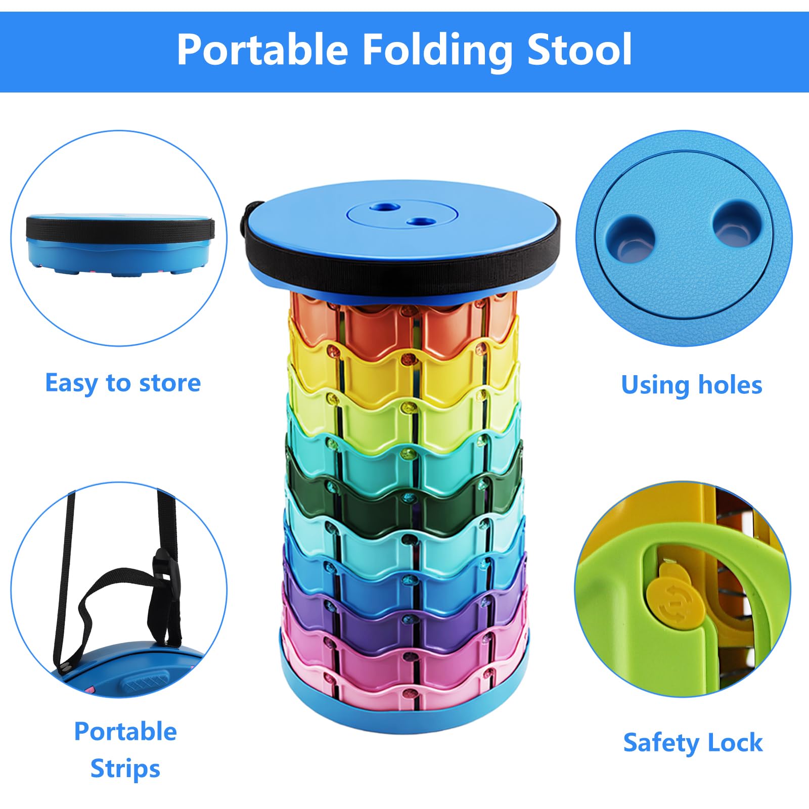 sgabello pieghevole portatile, sgabelli pieghevoli regolabile in altezza, portata 180 kg, sedia pieghevole campeggio per pesca, giardino, viaggio, barbecue
