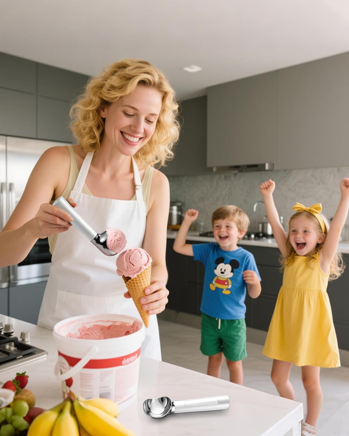 Heated Ice Cream Scoop, USB Rechargeable Electric Scooper with LED Display, Heats to 158°F for Hard Ice Cream, Easy for Seniors & Kids, IP67 Waterproof – White, 2 oz
