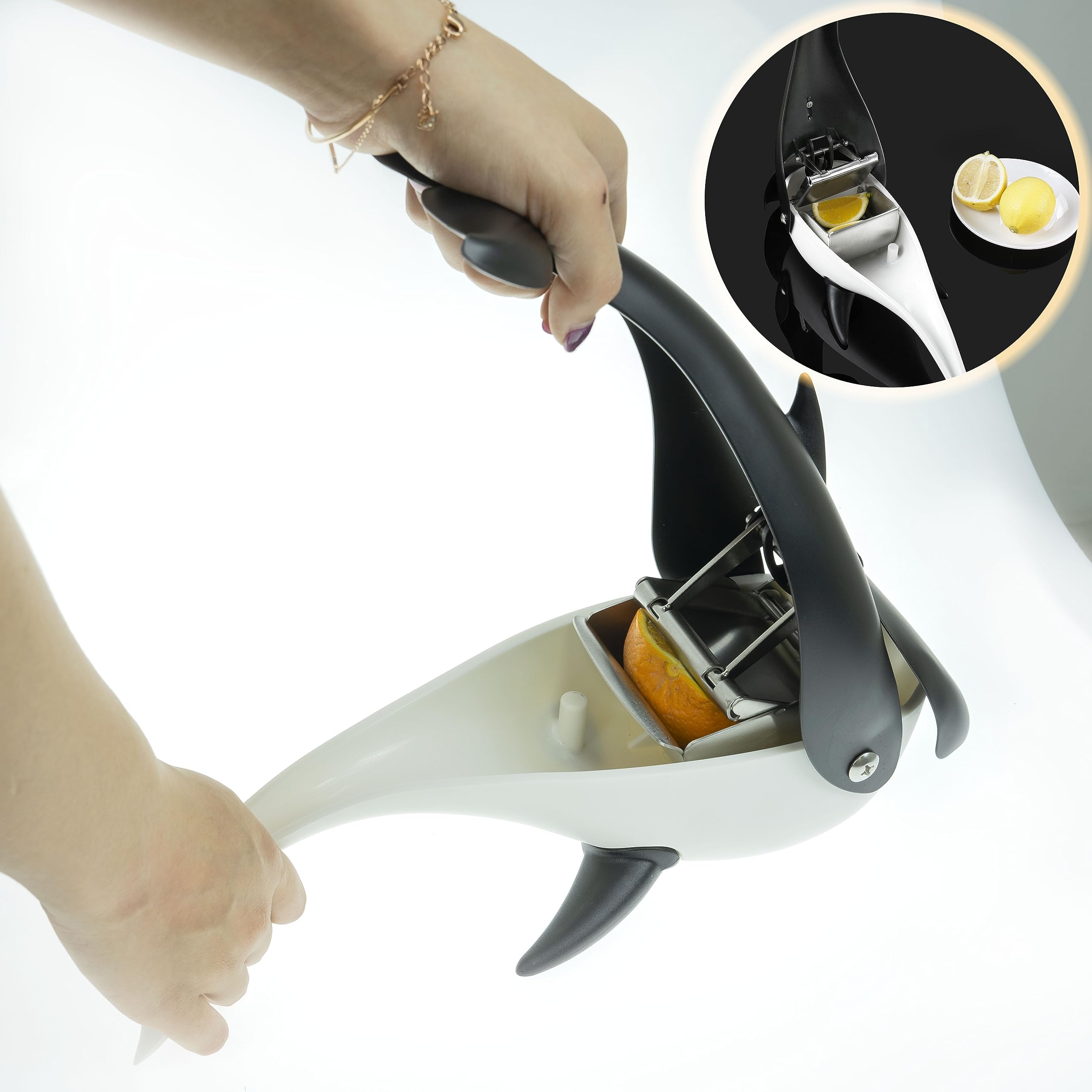 Killer Whale Shaped Lemon Juicer – Manual Citrus Press For Lemons, Limes, Oranges, Stainless Steel & BPA-Free Plastic