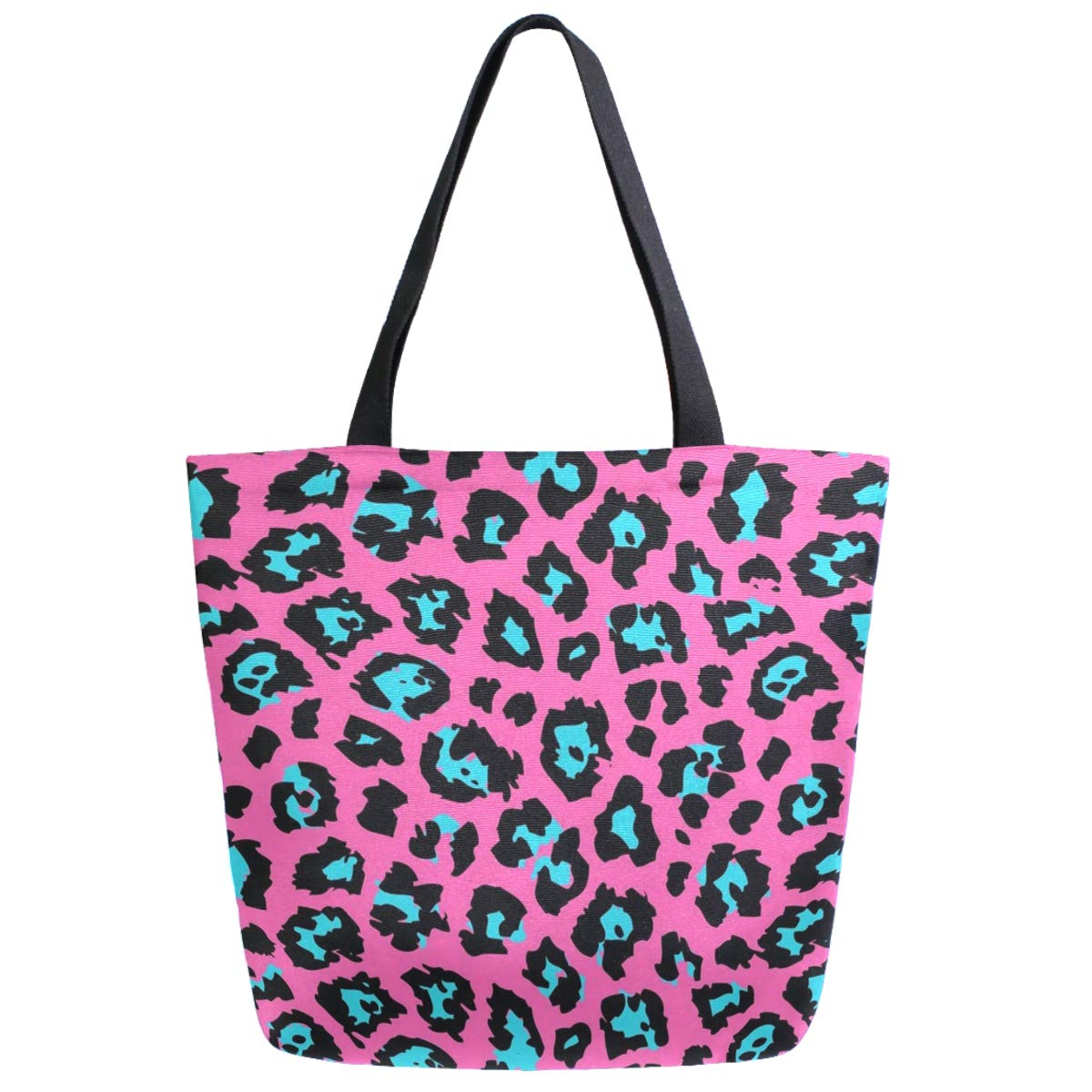 ZzWwR Chic Extra Large Shoulder Grocery Tote Bag, Cute Turquoise Leopard Print Canvas Reusable Handle Bags for Men Women Gym Weekender Picnic Beach
