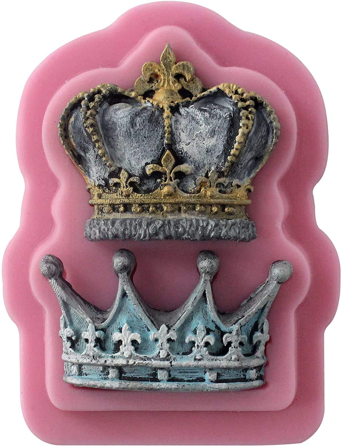 First Try Crown Fondant Candy Silicone Mold for Sugarcraft, Cake Decoration, Cupcake Topper, Crafting Projects - 2 Cavity Bows Heart Crown Decorating Mold 1