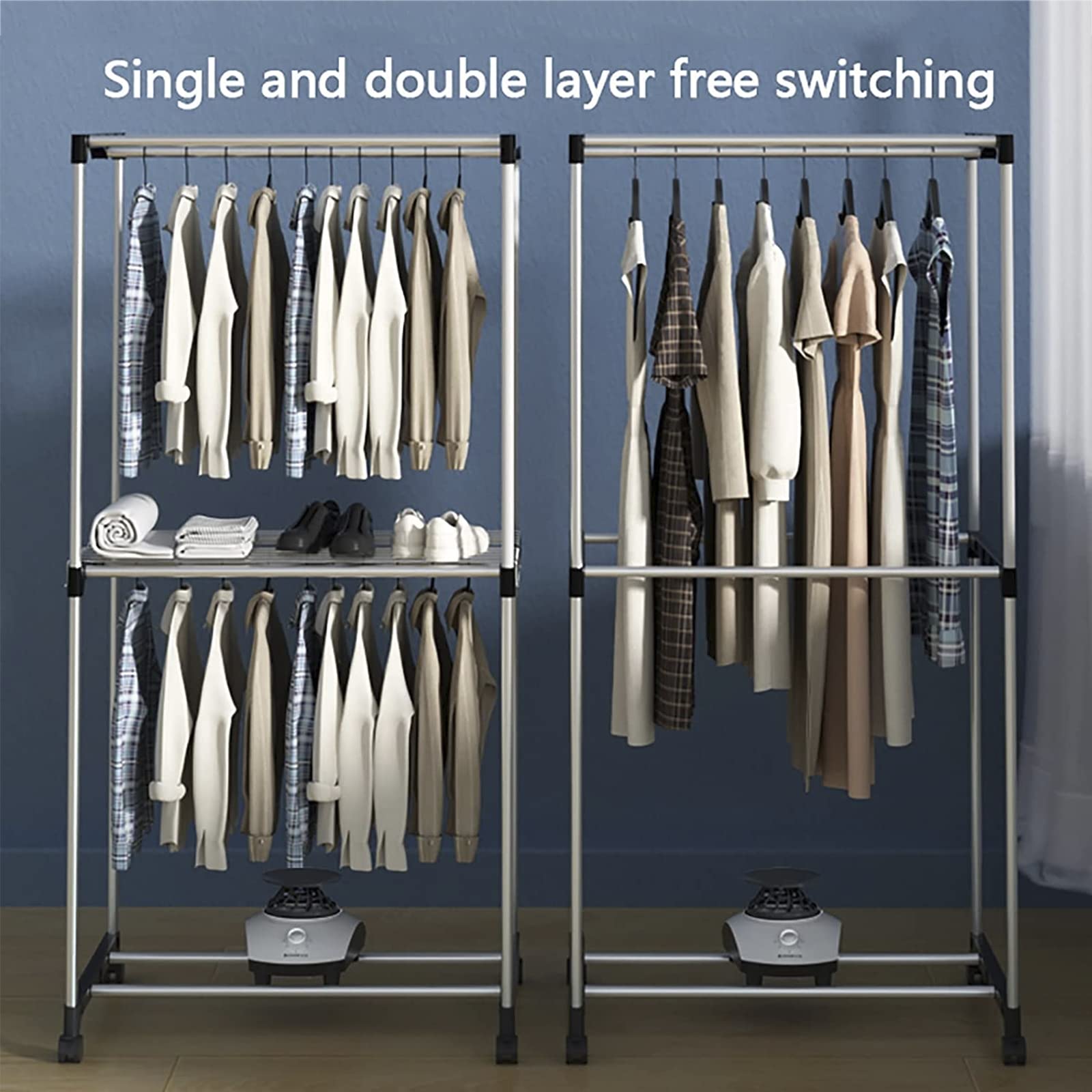 Asciugabiancheria Elettrica 1200W con Timer, Stendi Biancheria Elettrico Armadio a 2 Livelli con Coperchio, Stendibiancheria Elettrico di Grande capacità, Protezione da surriscaldamento