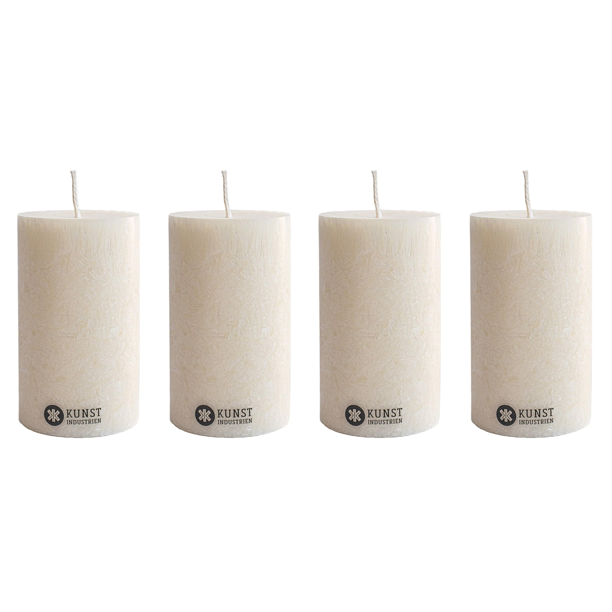 Kunstindustrien® Pillar Candle, Handmade in Europe, 4 Pack– Vegan, 100% Upcycled Olive Wax, Candles Long Burning 27hrs, Unscented Church Candles, Smoke- & Dripless (4 pcs, Ø 6 cm x H 10 cm, Off-White)