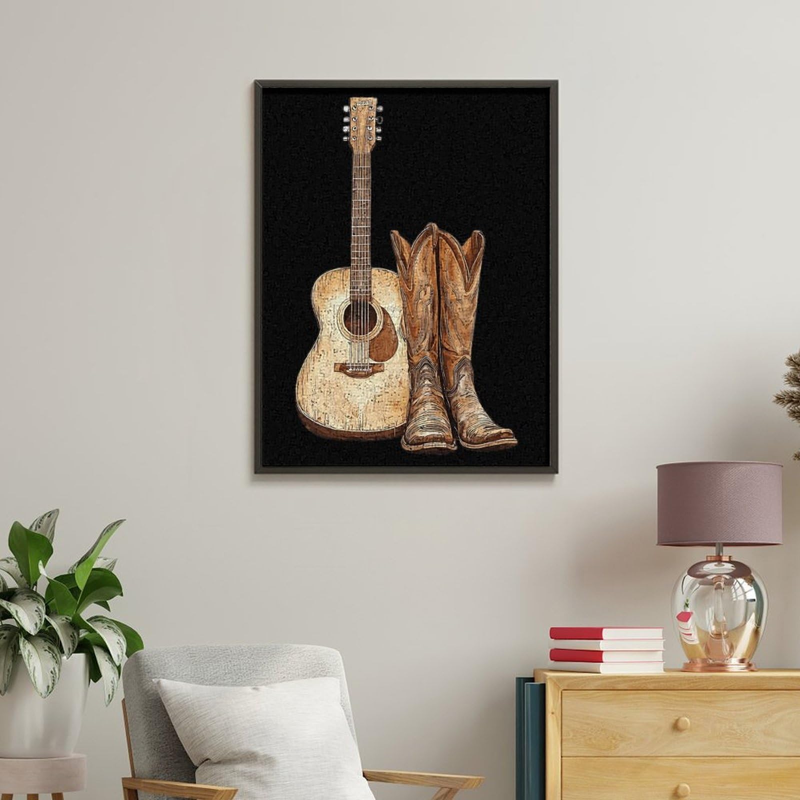 Lustiges Malen nach Zahlen für Erwachsene, Motiv: Gitarre und Stiefel, vertikal, Baumwolle, digitales Ölgemälde, Heimdekoration, Geschenk, 65 x 50 cm