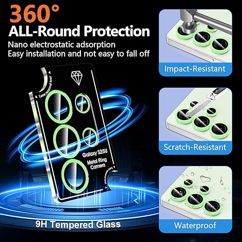 Vista 303 de para Samsung Galaxy Z Flip 7 Protector de Lente de Cámara, Cubierta de Lente de Vidrio Templado con Anillo de Metal Individual, [Fuerte Adhesión] 1