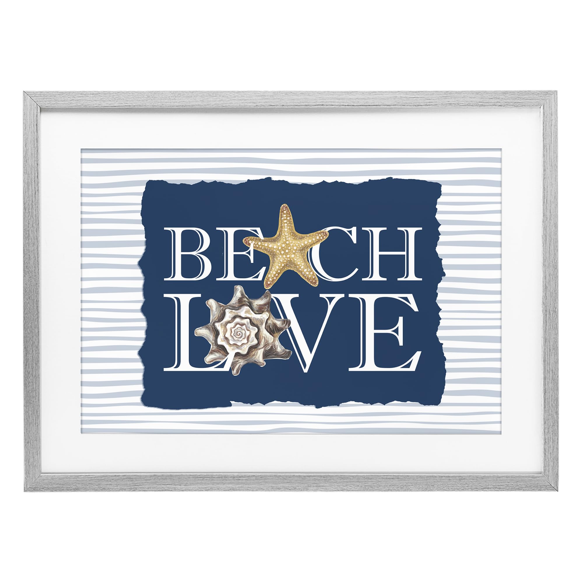 Stupell Industries Farmhouse Gray (Textured) 'Beach Love Seashells'| Framed Print Under Glass