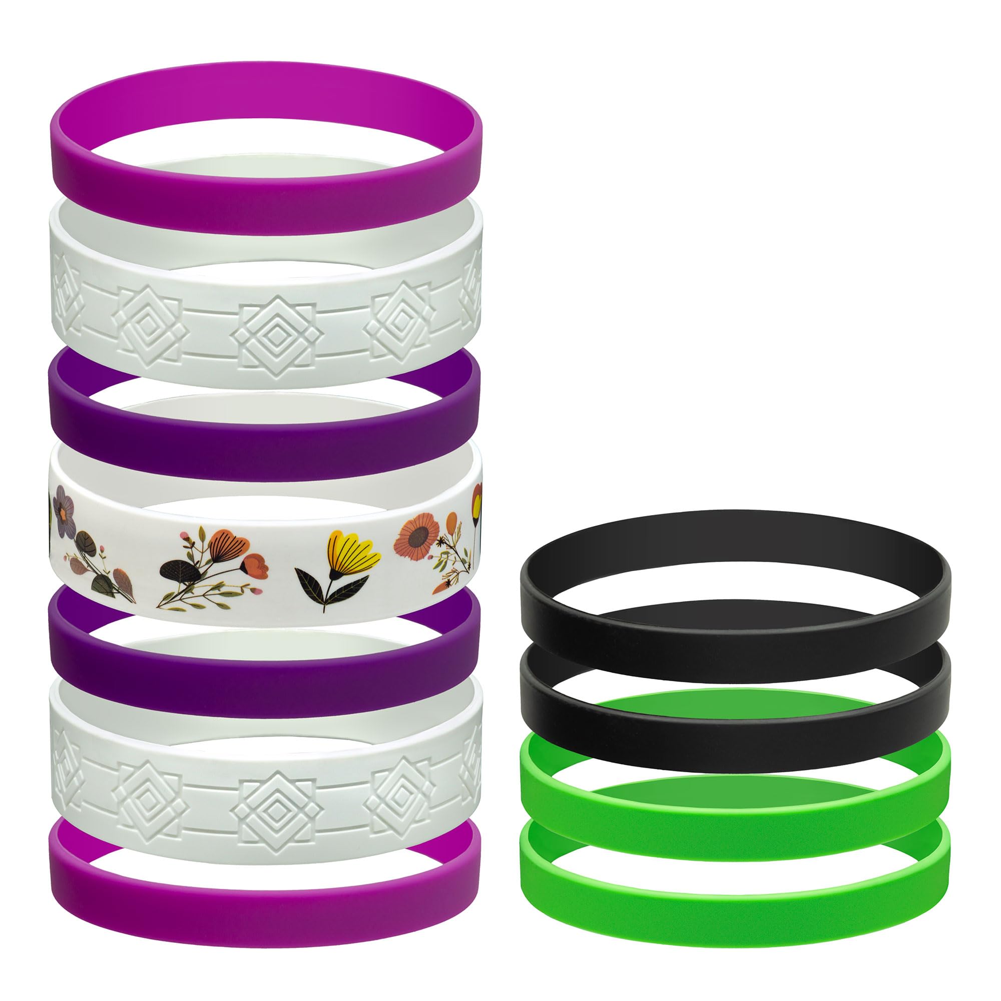 Colorful Water Bottle Grip Kit - VIOLET BLOOM: Regular - 11 Silicone Bands for Superior Grip, Style, & Protection - Arrange Them Your Own Way.