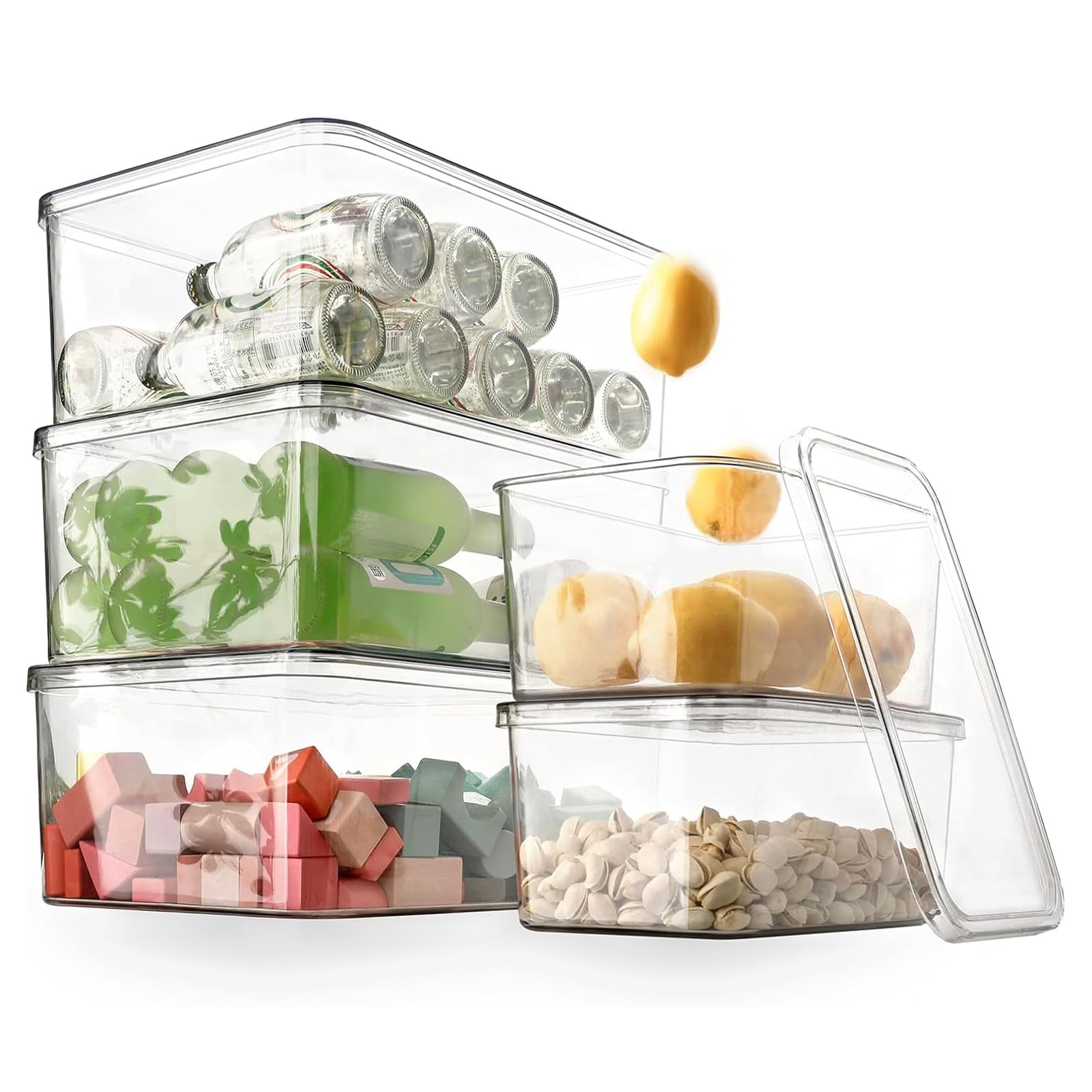 Transparente Aufbewahrungsboxen mit Deckel, 5er-Set. Aufbewahrungskörbe für Schränke, geeignet für Kleidung, Handtücher und Kosmetika. Küchenaufbewahrungsbehälter, Lebensmittelbehälter (3L + 2S).