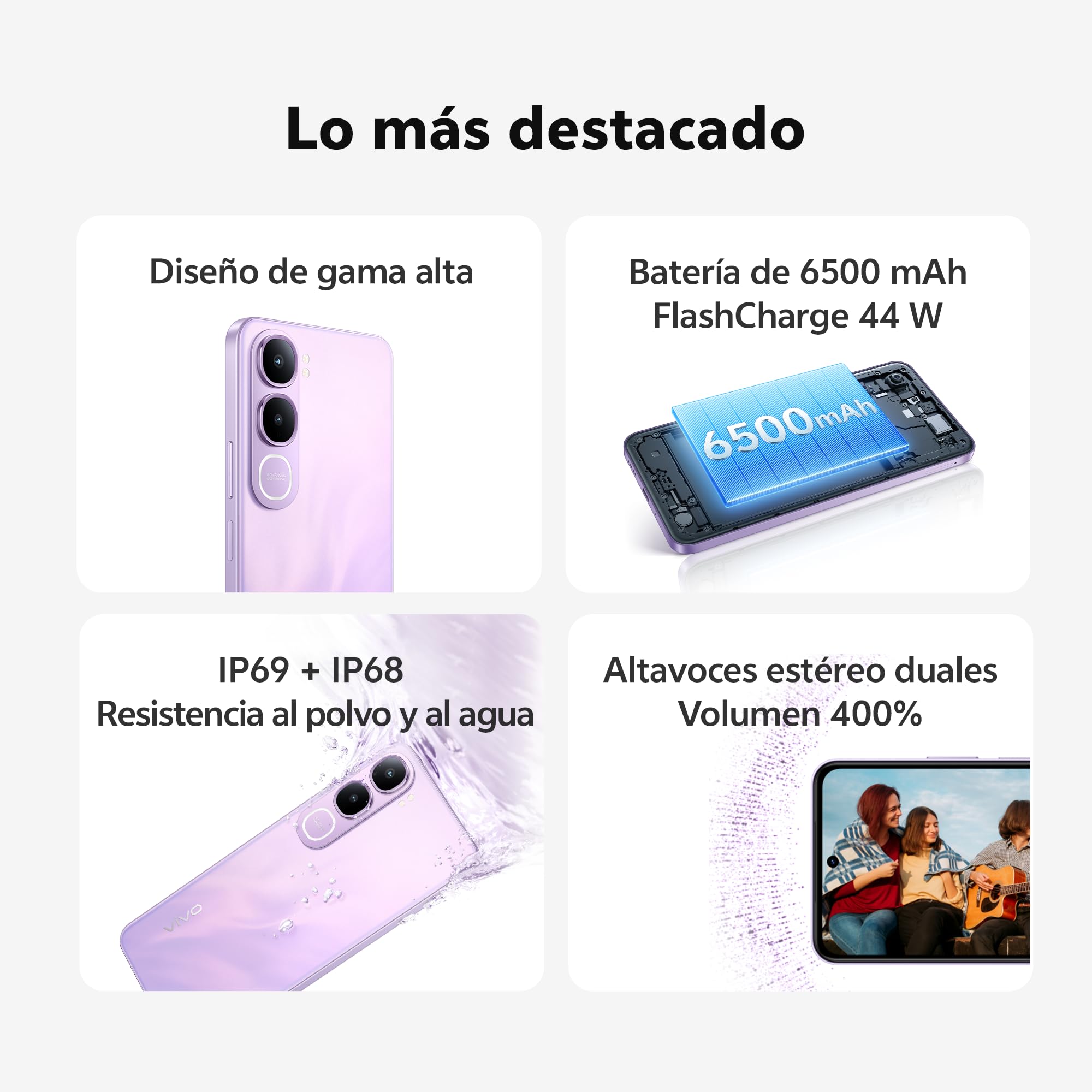 vivo Y21d, Smartphone 6 GB RAM + 256 GB, cámara Principal de 50 MP, Pantalla HD+ de 6,68" y 90 Hz, batería de 6500 mAh, FlashCharge de 44 W, IP68 e IP69, Doble Altavoz, Doble SIM, Sistema Android