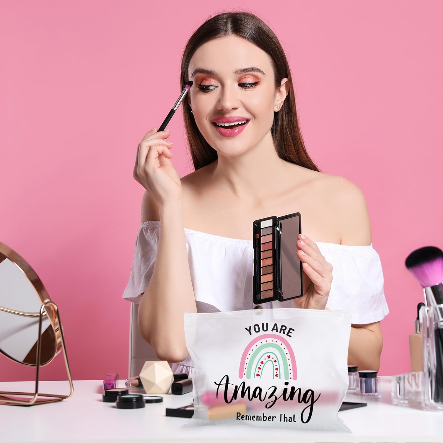 Reginary 50 Pcs Inspirational Gifts Bulk for Women Cosmetic Bag EVA Makeup Bag with Zipper for Birthday Employee Coworker Colleague Staff Encouragement Motivational Presents(You Are Amazing) - Image 5