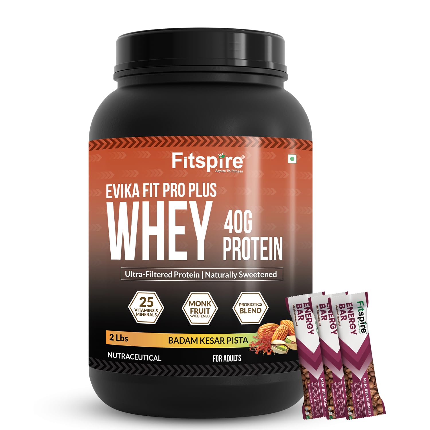Fitspire Evika Fit Pro Plus Whey Protein With 3 Mocha Hazelnut Energy Bars | 36g Protein & 7.76g BCAA Per 100g | Whey Fuel For Muscle Strength And Recovery | 28 Serving - 2LBS, Kesar Pista-image-35