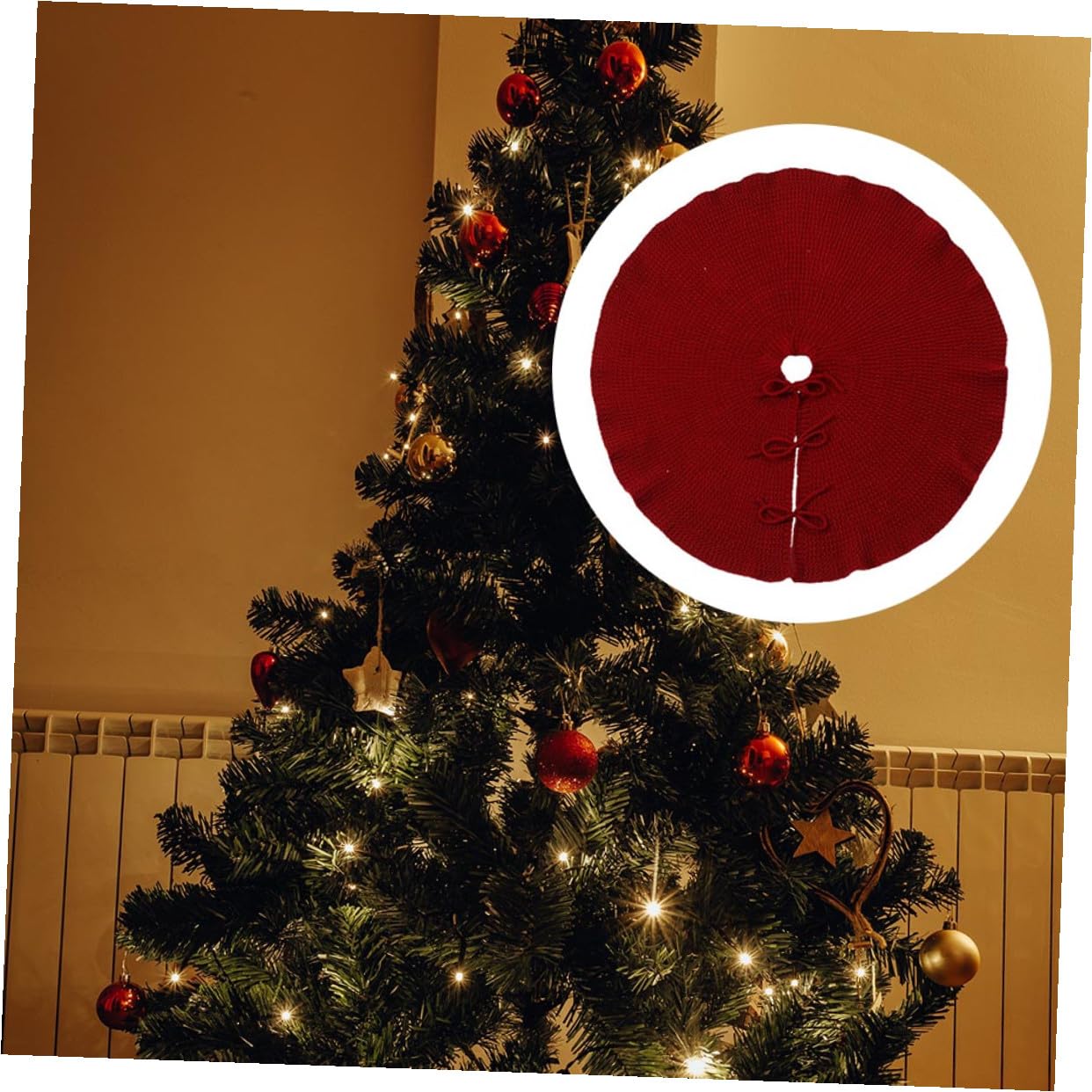 Artibetter 1pezzi Tappeto per Albero di Natale Gonna Solida Classica per Albero Realizzato Spesso e Morbido per Soggiorno Camera da Letto o Giardino