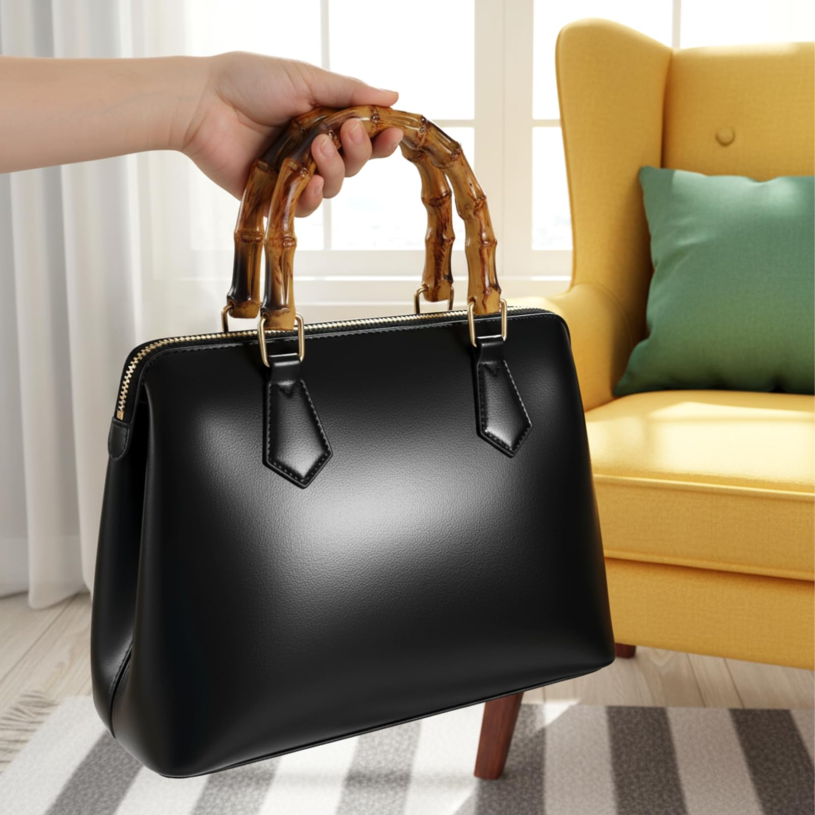 2 asas de bolsillo de bambú, asas de madera, asas de mano de bambú, mango para bolsos, asas de repuesto, asas para manualidades