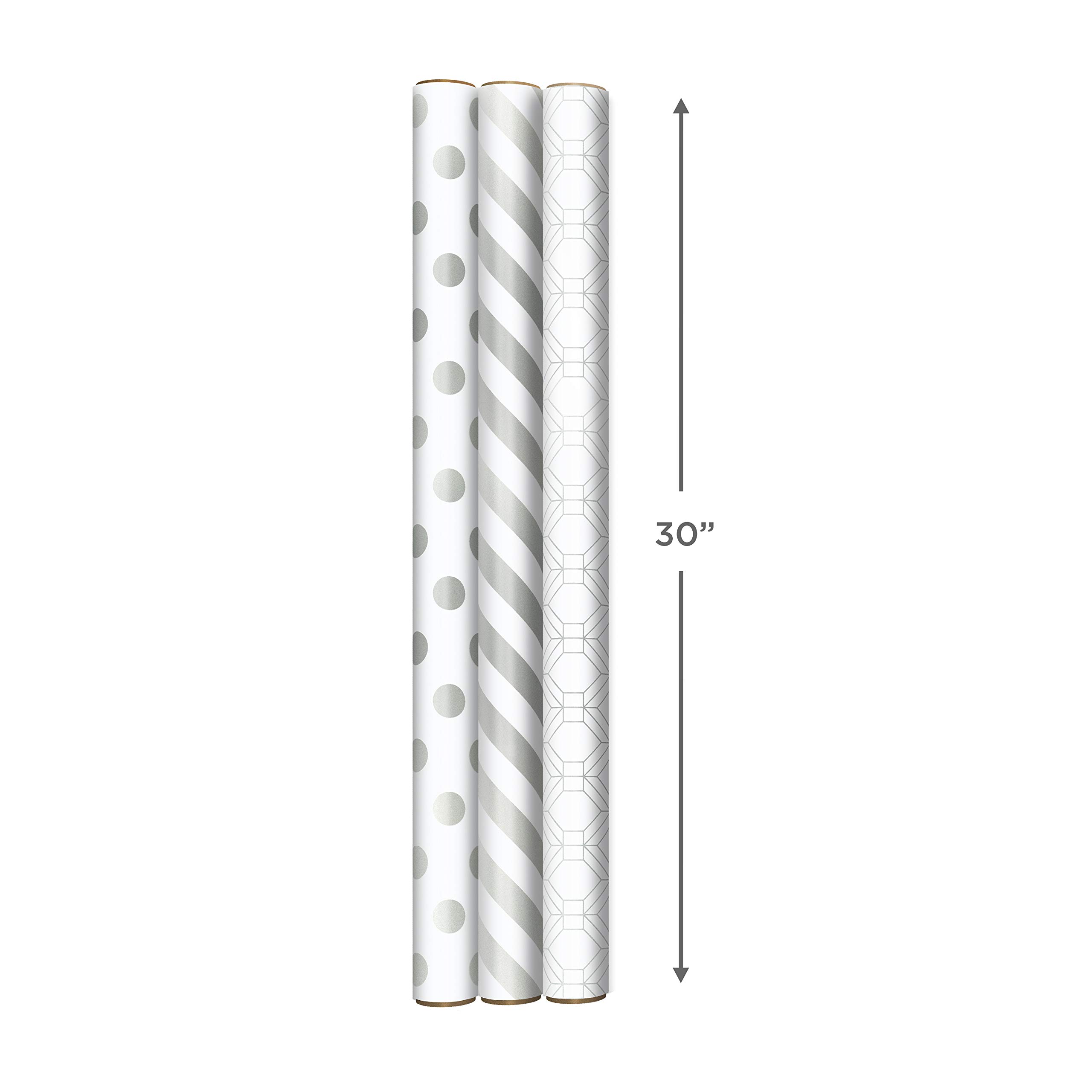 Hallmark 0005EWR2962 Wedding Wrapping Paper with Cut Lines on Reverse (3-Pack: 105 sq. ft. TTL) Stripes Gift, Silver Metallic - Image 3