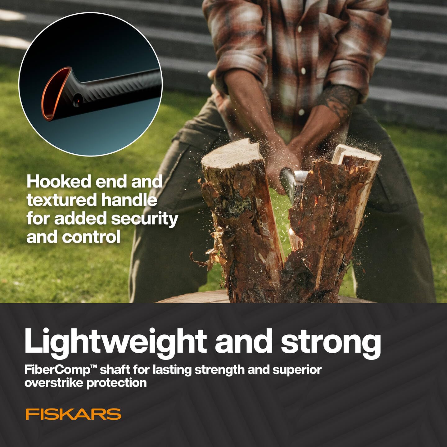 Fiskars Ultra Hacha U36, Robusta Hacha para Partir Troncos Grandes, Revestimiento ToughCoat, Equilibrio optimizado, Hoja de Acero al Carbono/Mango FiberComp, 91,5 cm, Negro, 1088144