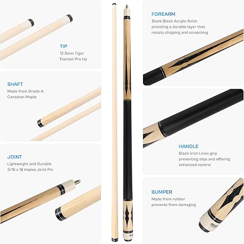 Miniatura 3 de PEARSON Cues Players Series - Taco de billar con envoltura de lino irlandés, 2 piezas, 58