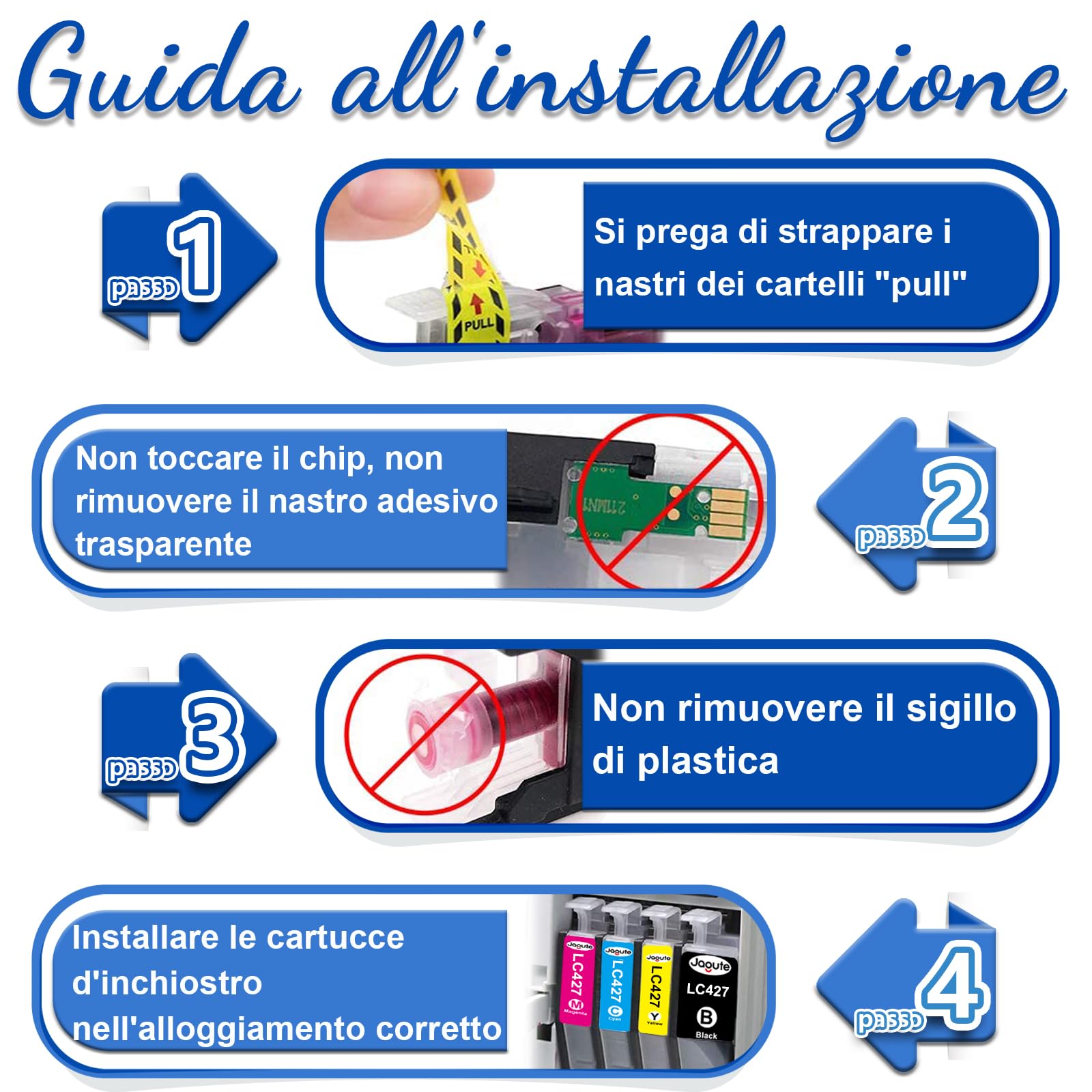 Jagute LC427 Cartucce d'inchiostro Compatibile per Brother LC 427 Cartuccia per Brother HL-J6010DW MFC-J5955DW MFC-J6955DW MFC-J6957DW MFC-J6959DW (4 Pack, 1x Nero, 1x Ciano, 1x Magenta, 1x Giallo)