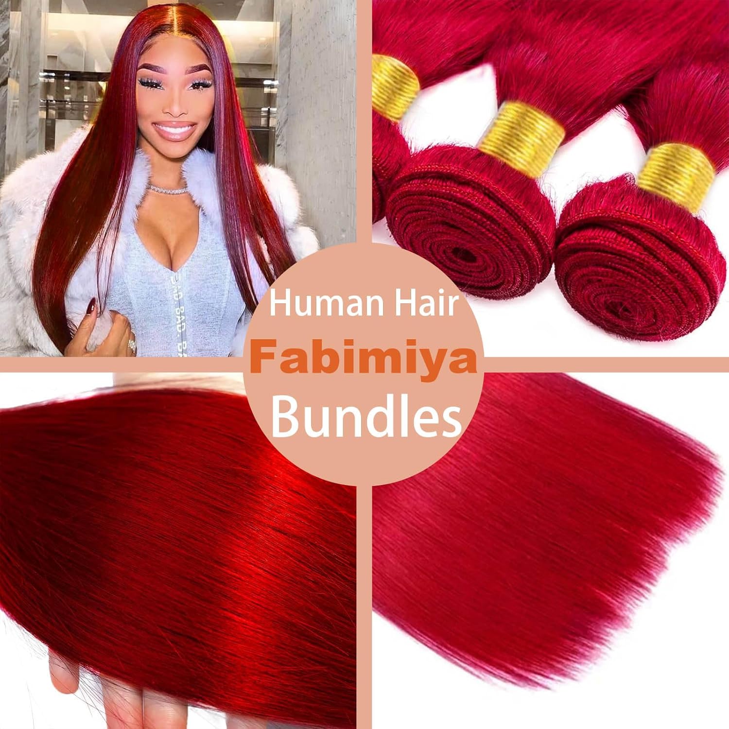 Human Hair Bundles single Bundles Red Straight 12 Inch Bundles Human Hair 100% Unprocessed Hair Extensions Soft Sewn In Hair with Double Weft for Black Women