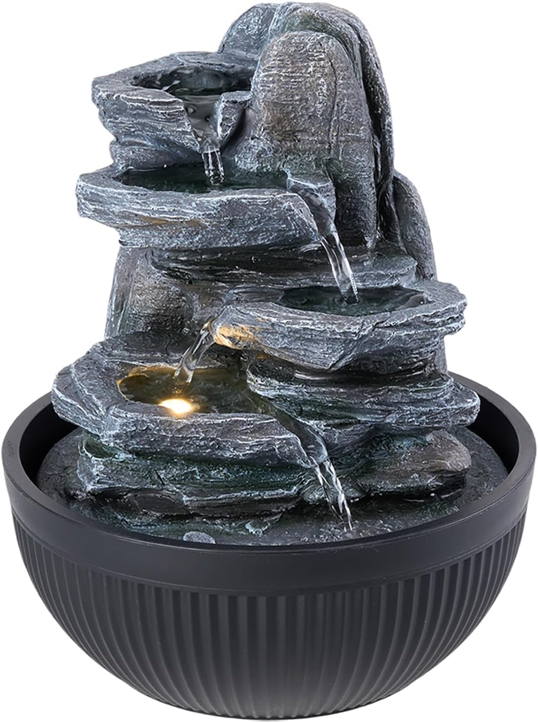 BTGGG Indoor Water Fountain with Lifelike Cascading Mountains, Indoor Water Feature Table Top Waterfall with LED Light, Illuminated Desktop Fountains for Decoration Relaxation, 3 Pin UK Plug Included
