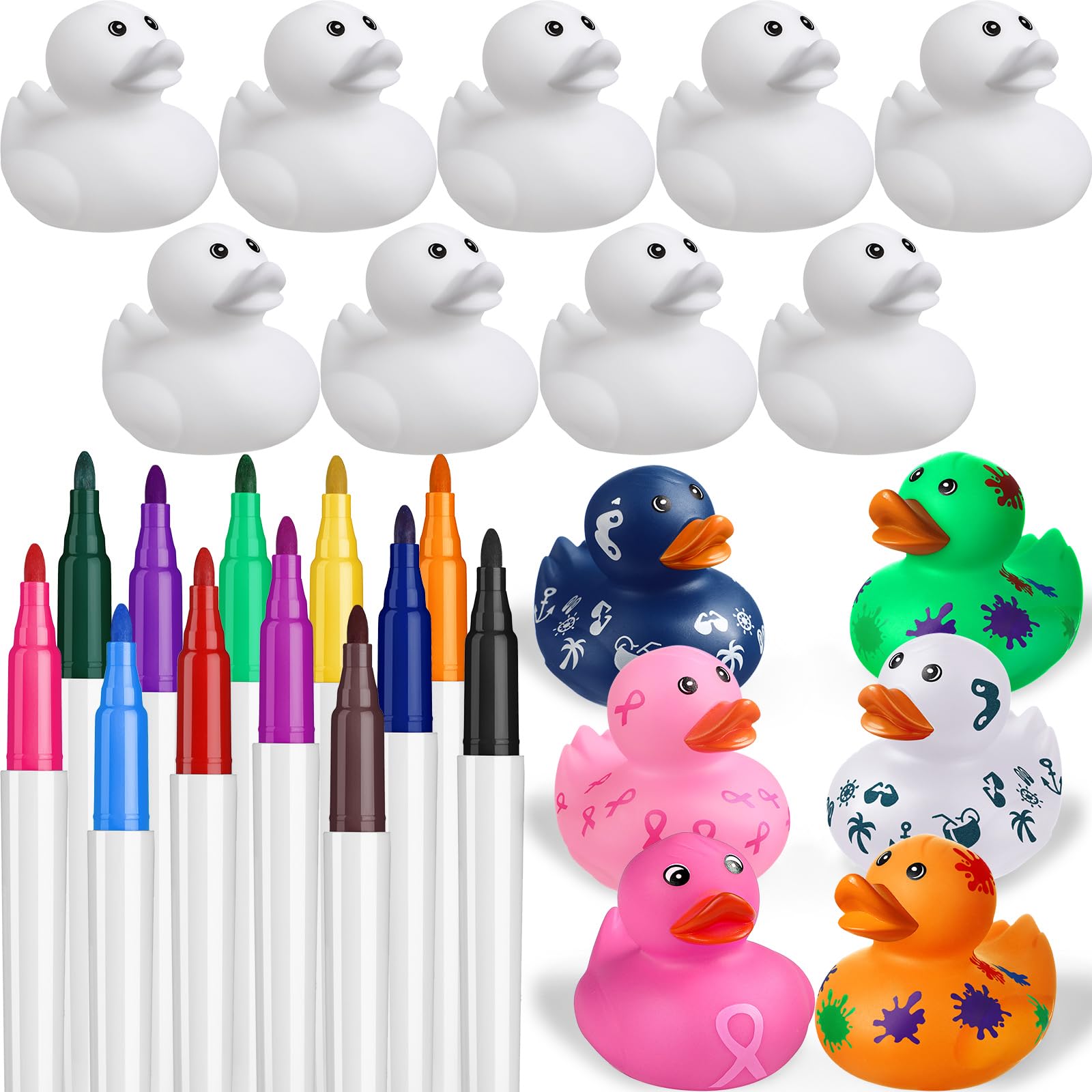 Photo 1 of Jerify 12 Pcs 2 Inch White Blank Rubber Ducks with 12 Colors Pens