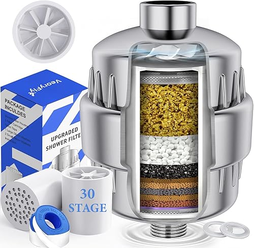Filtro de ducha VeoryFly de 30 etapas con vitamina C, filtro de ducha para agua dura, agua de alto rendimiento con 2 cartuchos de relleno