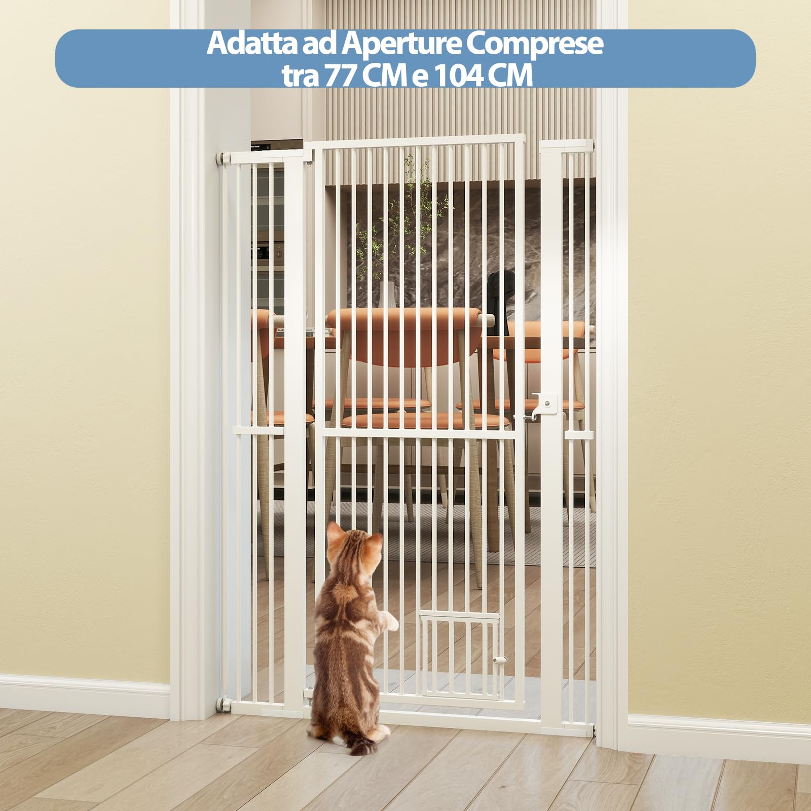 COSTWAY Porta per Animali Domestici Extra Alta, Cancello per Gatti in Metallo Pesante con Apertura da 77-104 cm, 2 Kit di Estensione, Porta Facilmente Percorribile (77-104 cm x 150 cm)