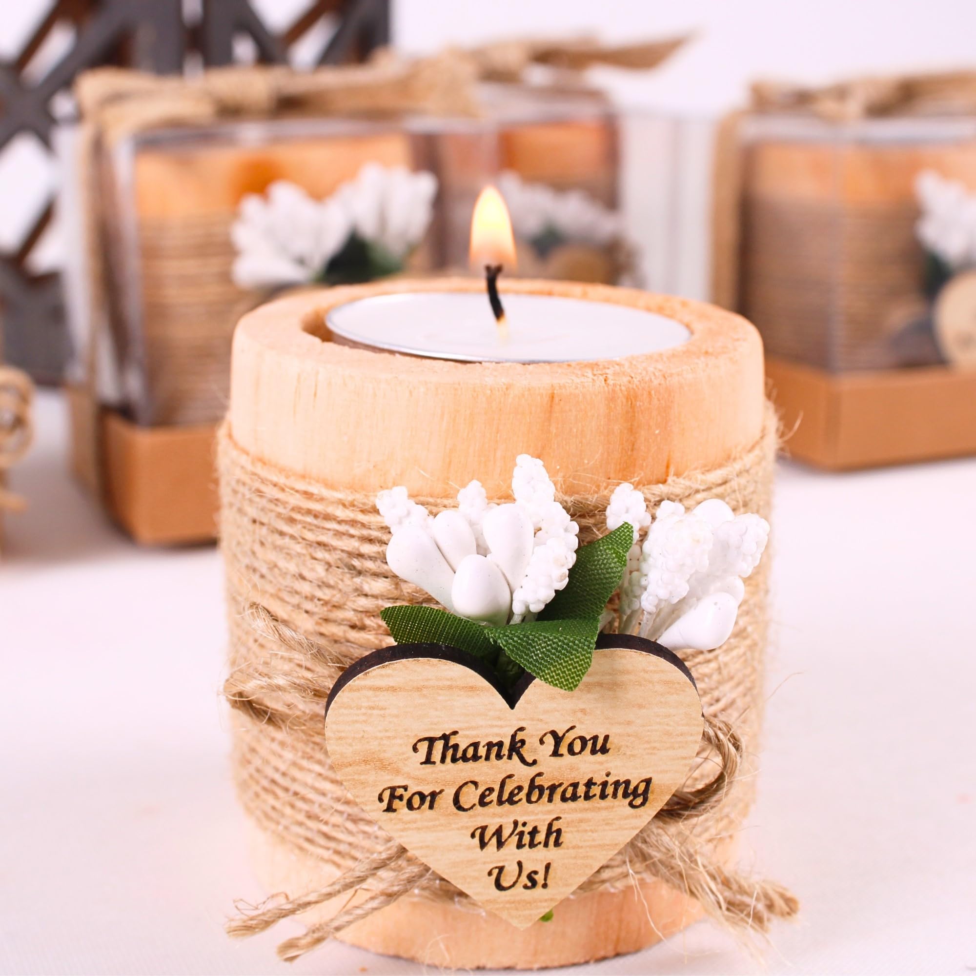 HTF Pack of 10 Wedding Gifts Wood Tealight Candle Holder, Bridesmaid Gifts, Bridal Shower Gifts, Engagement Gifts, Wedding Decorations, Wedding Favors for Guests (Wedding, Light Brown)