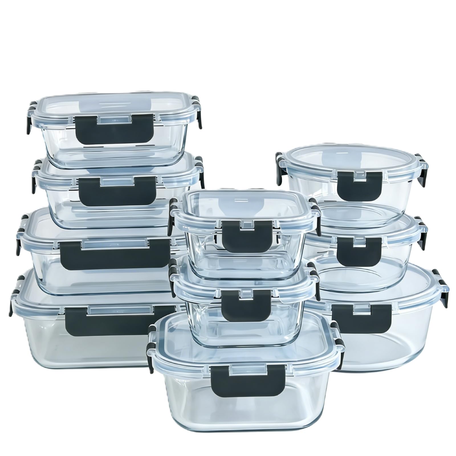 Gourmet Edge Glass Food Storage Containers with Lids,Set of 10 Airtight & Leakproof Snap Locking Lids,BPA-Free,for Meal Prep,Lunch&Leftovers,PrepMicrowave/Oven/Freezer/Dishwasher Safe