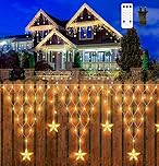 CORST 4M Outdoor Net Lights Plug in,Star Hanging Net Mesh Lights for Bushes, Outside Garden Tree Lights Waterproof with Remote Timer for Balcony Fence Roof Wall(Warm White)
