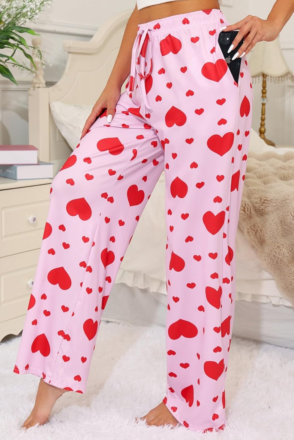 X-Image Comfy Casual Plaid Pajama Pants for Women Drawstring Palazzo Lounge Sleepwear Bottoms with Pockets - Image 4