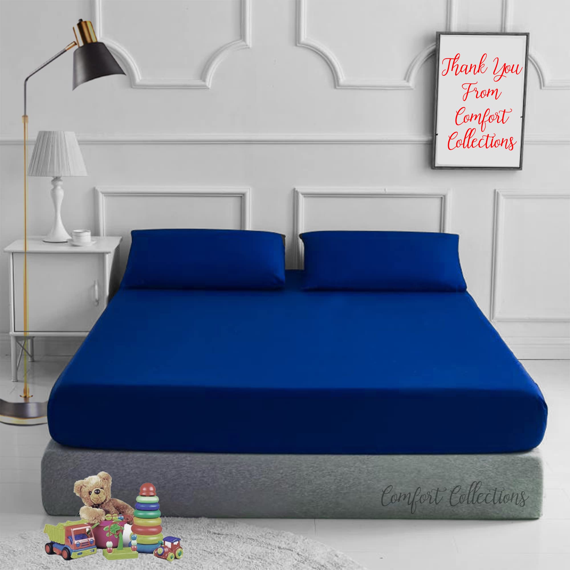 Comfort Collections Plain Dyed Easy Care Poly Cotton Flat and Fitted Sheet Set with Pillow Case Bedding Set (Royal Blue, Double)