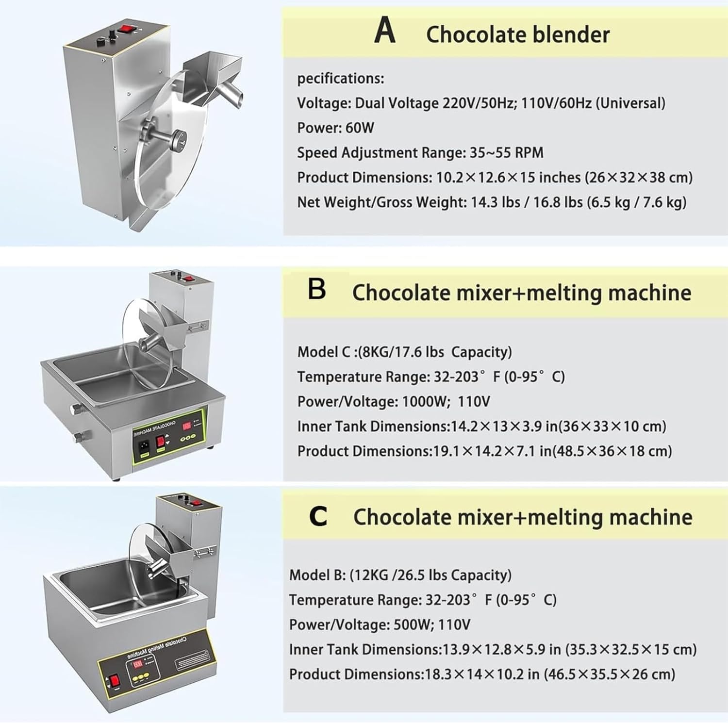 Commercial Chocolate Melting Pot & Tempering Machine with Mixing Wheel, Coating Moulding Mixer with Melting Furnace, Heated Chocolate Depositing Maker,Fountain Furnace Melter