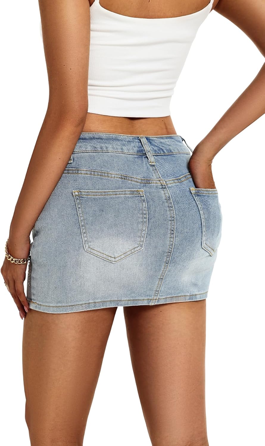 ELLEVEN Low Rise Denim Skirt with Built-in Shorts - High Stretch Lightweight Mini Skirt, Y2K Jean Skort for Campus Wear