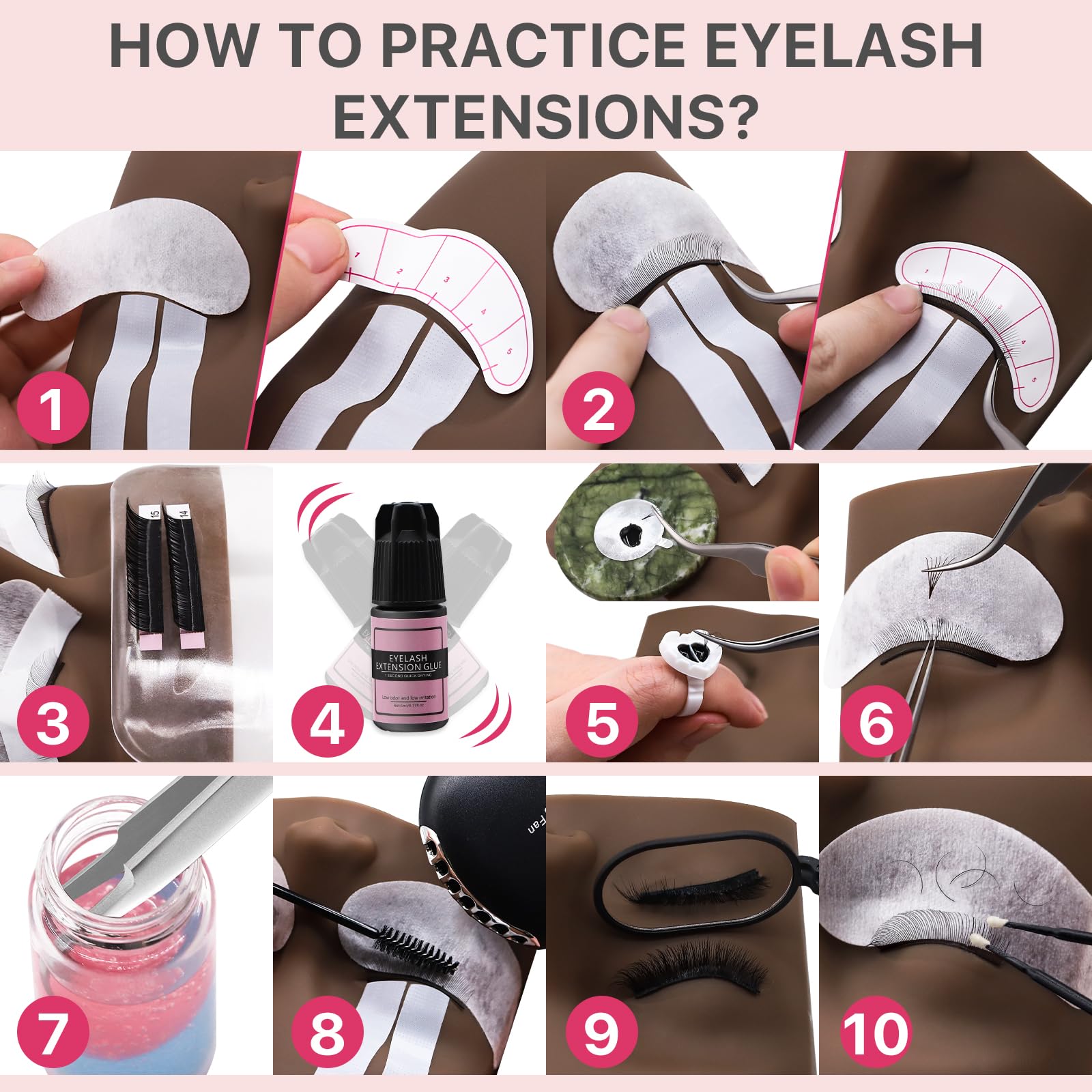 Pretty Memory Eyelash Extension Practice Kit for Beginners, 343-Piece Training Set