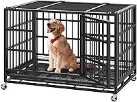 LEVELEVE 48 Inch Heavy Duty Indestructible Dog Crates for Large Dogs，Escape Proof Dog Cage Large Dogs with Lockable Wheels，Dog Kennel Furniture Indoor&Outside