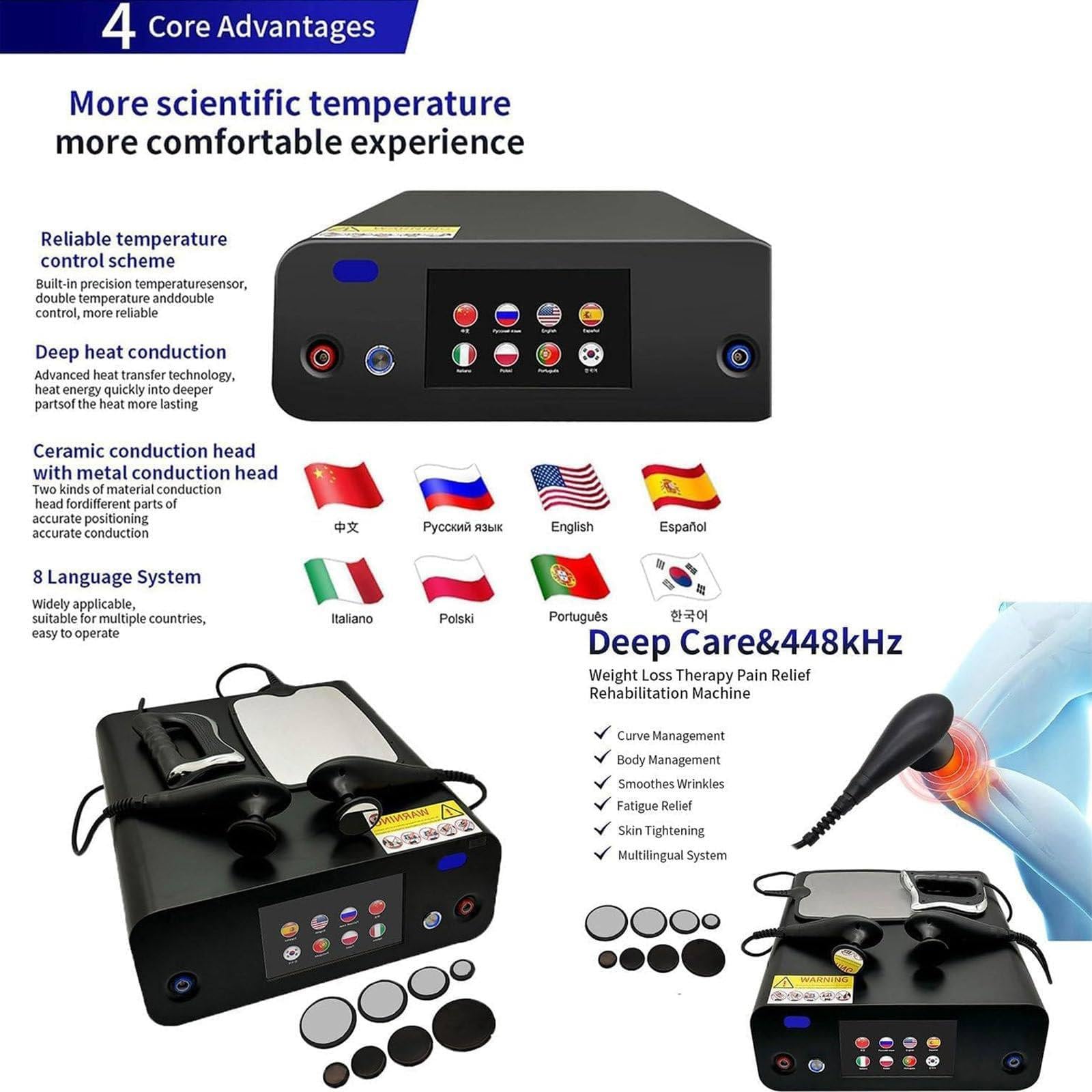 Dispositivo Portatile per Terapia a 448 Khz per Rassodamento Cutaneo, Terapia Profonda, Diatermia Cet/Ret, Dimagrimento, Bellezza, Modellamento E Benessere in Un Unico Dispositivo