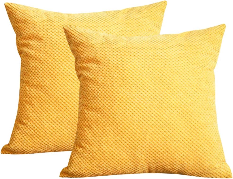 Lutanky Corduroy Cushion Covers (Pack of 2) Super Soft Pineapple Grid Throw Pillow Cases for Sofa Bedroom Home Decor (45 x 45 cm) (dark yellow