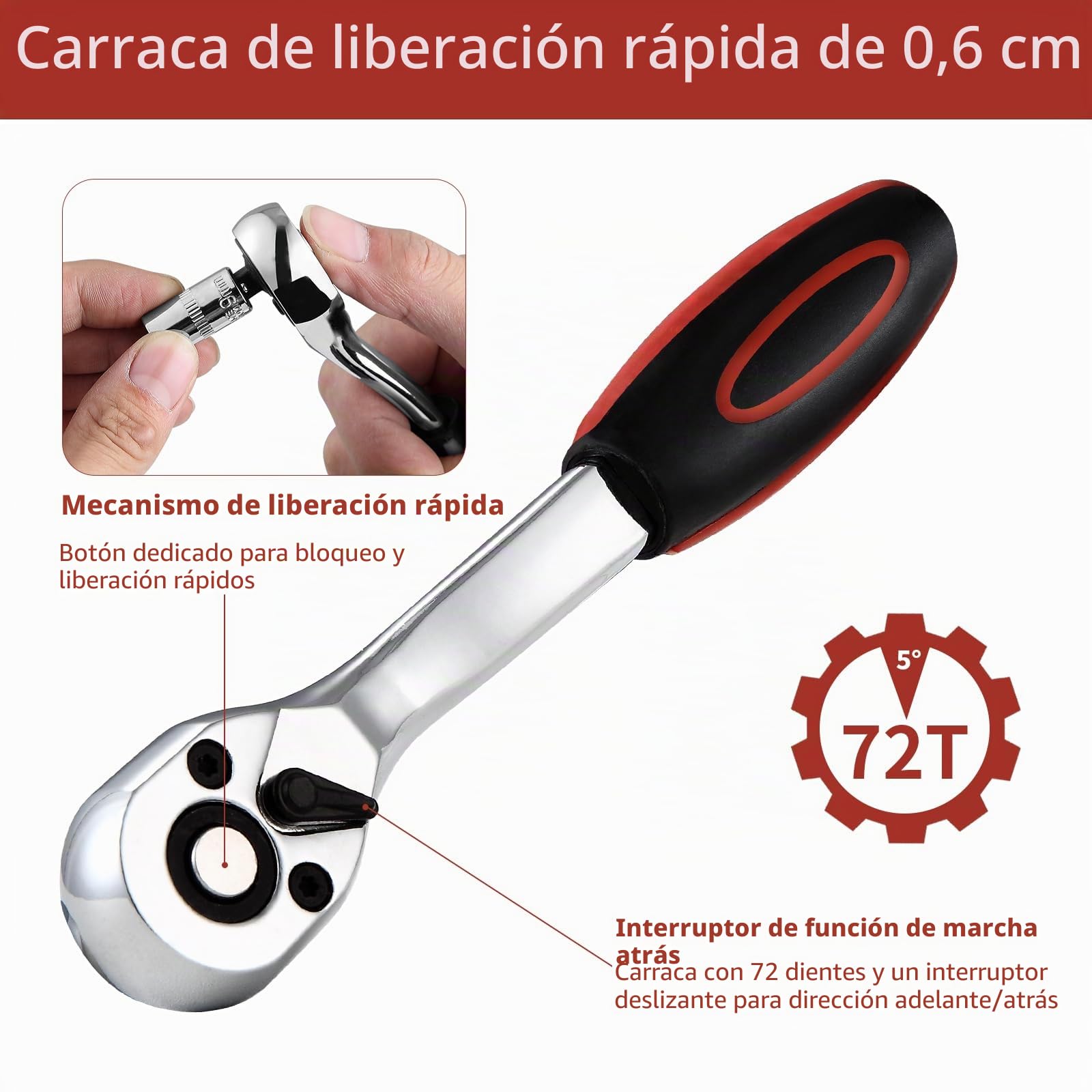 Juego de llaves de vaso 46pcs Cr-V,72 dientes Llave Carraca 1/4".Carraca pequeña con Maletin herramientas,Llaves de tubo cromadas y pulidas,ideal para reparación de coches y trabajos mecánico
