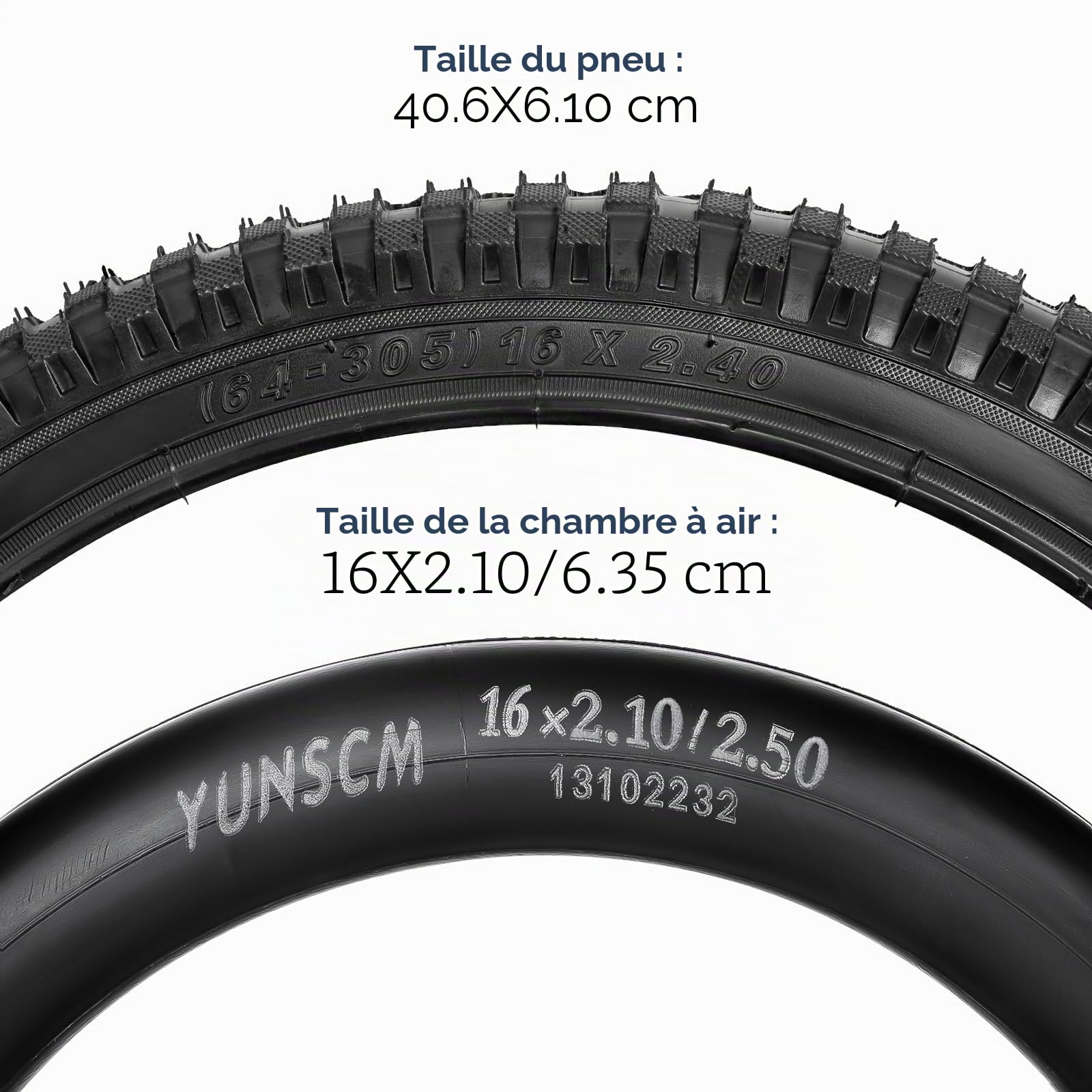 YUNSCM 2-PCS 16 Pouces Vélo pneus 16x2.4/64-305 and 16 Pouces Vélo Chambre à air Schrader Valve Compatible with 16x2.35 16x2.40 Vélo Bike pneus and Chambre à air (Y-1092)