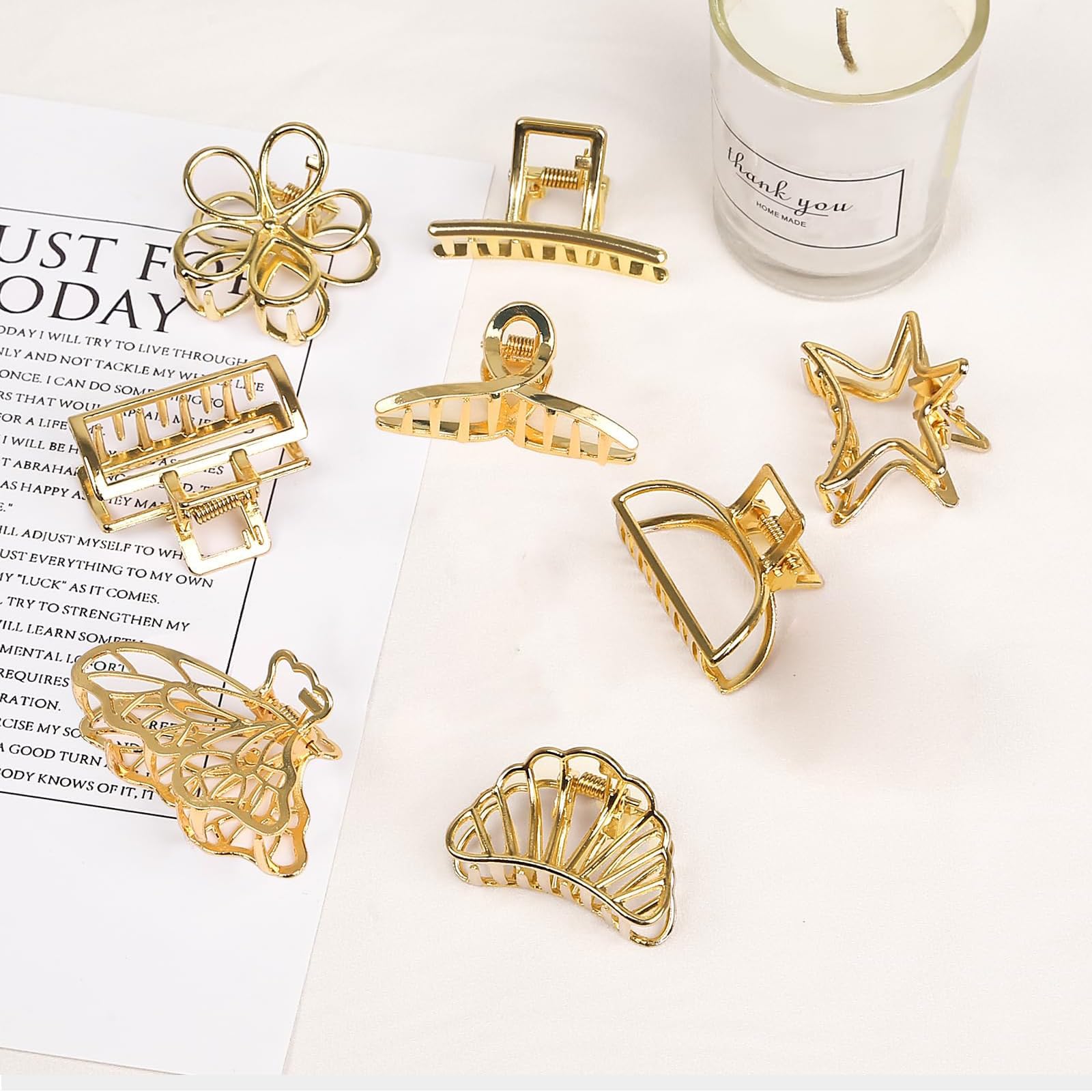 Yeenano Gold Hair Clips,8 Pcs Gold Claw Clip Metal Hair Clips Mini Small Claw Clipss Golds Claws Non Slip Strong Hair Accessories Fashion Metal Flower Clip for Women Girls - Image 2