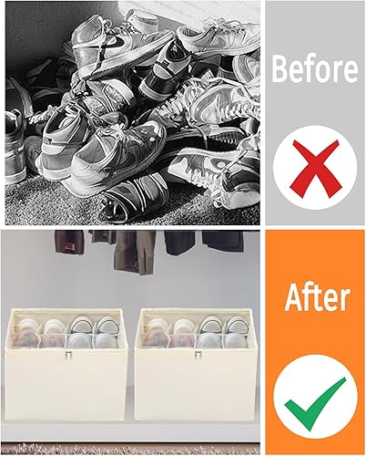 Miniatura 3 de Paquete de 2 organizadores plegables de zapatos para armario, se adapta a 12-24 pares, divisores y cubierta transparente, contenedores de