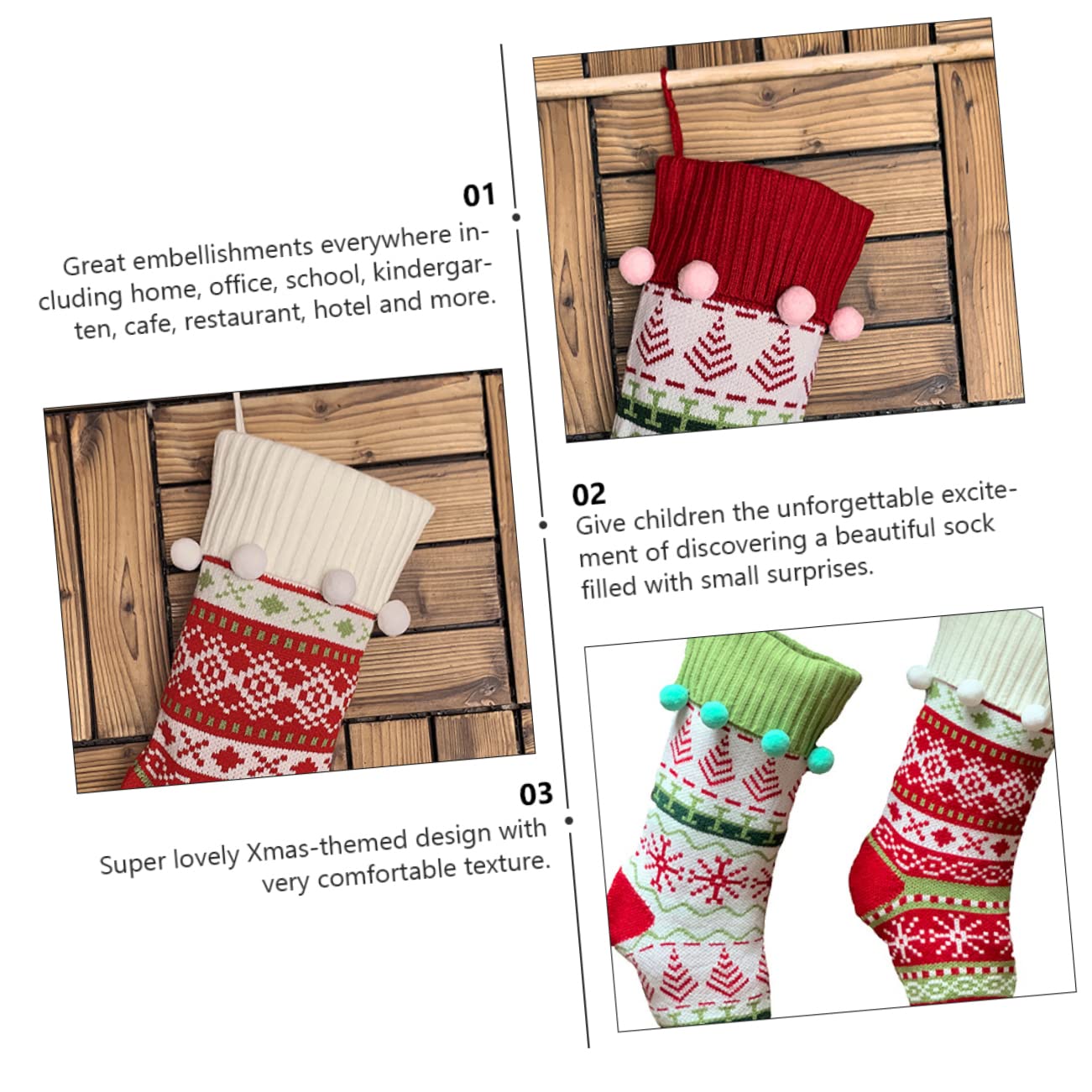 GLEAVI 3 Piezas Medias de Decoración Navideña Calcetines de Punto para Árbol de Navidad y Chimenea de Obsequio Navideñas Colgantes para Dulces Decoración para Árbol de Navidad Casa