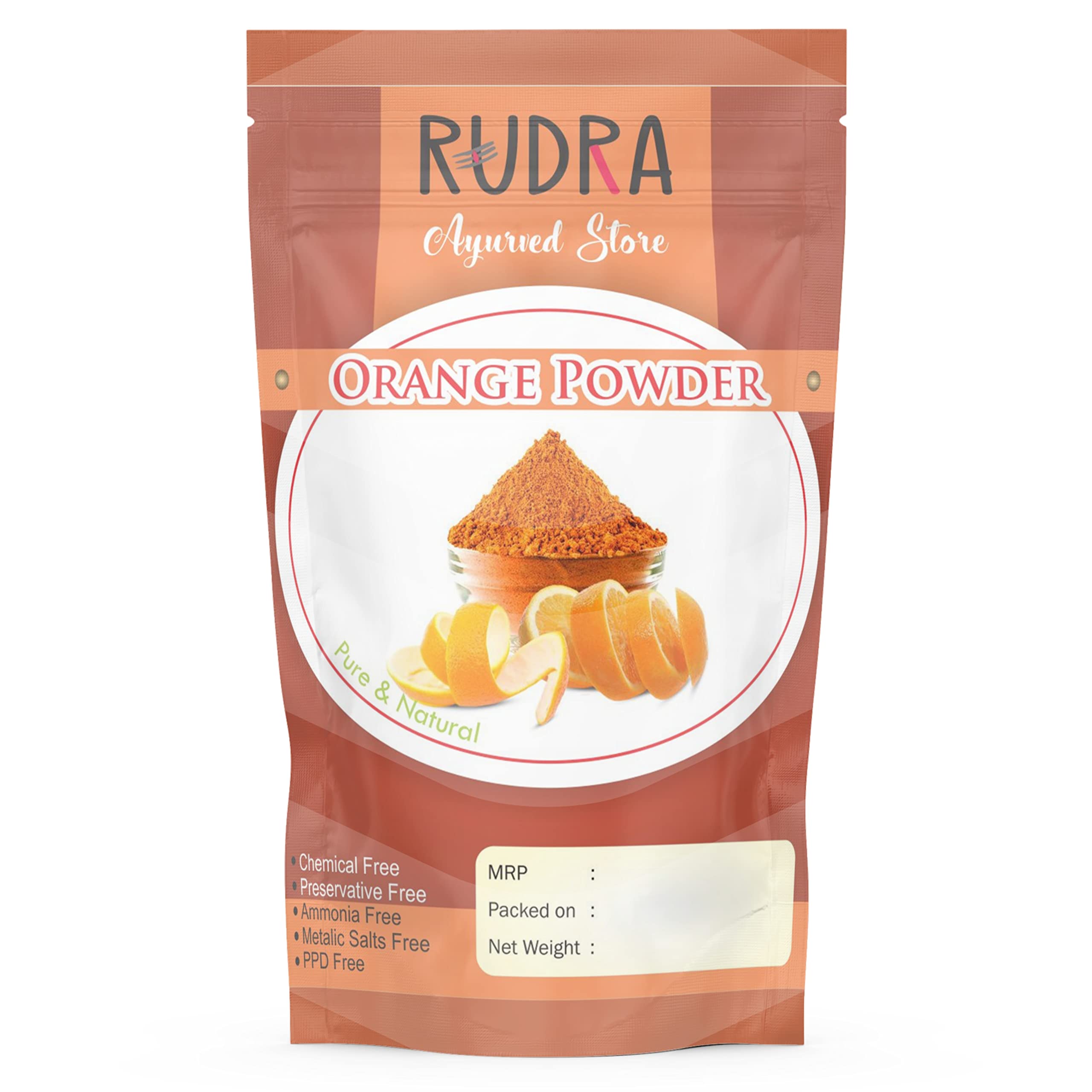 RUDRA Pure Natural Orange Peel Powder For Face Skin Whitening 200 Grams. Citrus Aurantium Pure & Natural Face Pack (Santra Chilka Powder)