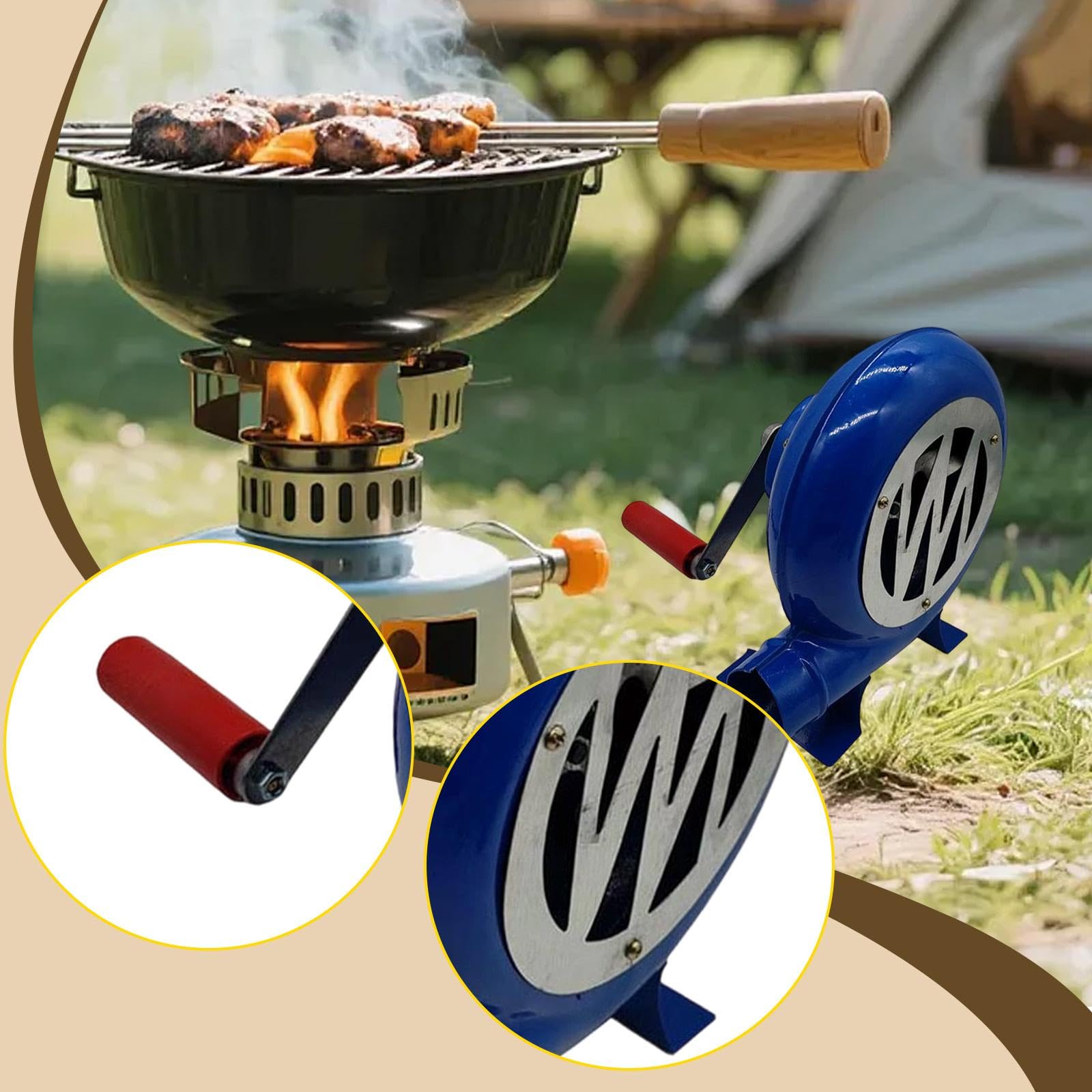 Ventilateur à Manivelle, Souffleur de Feu, Ventilateur Multifonction, Résistant à l'usure, Stable, Haute Performance, Ventilateur de Barbecue Ergo, 120w