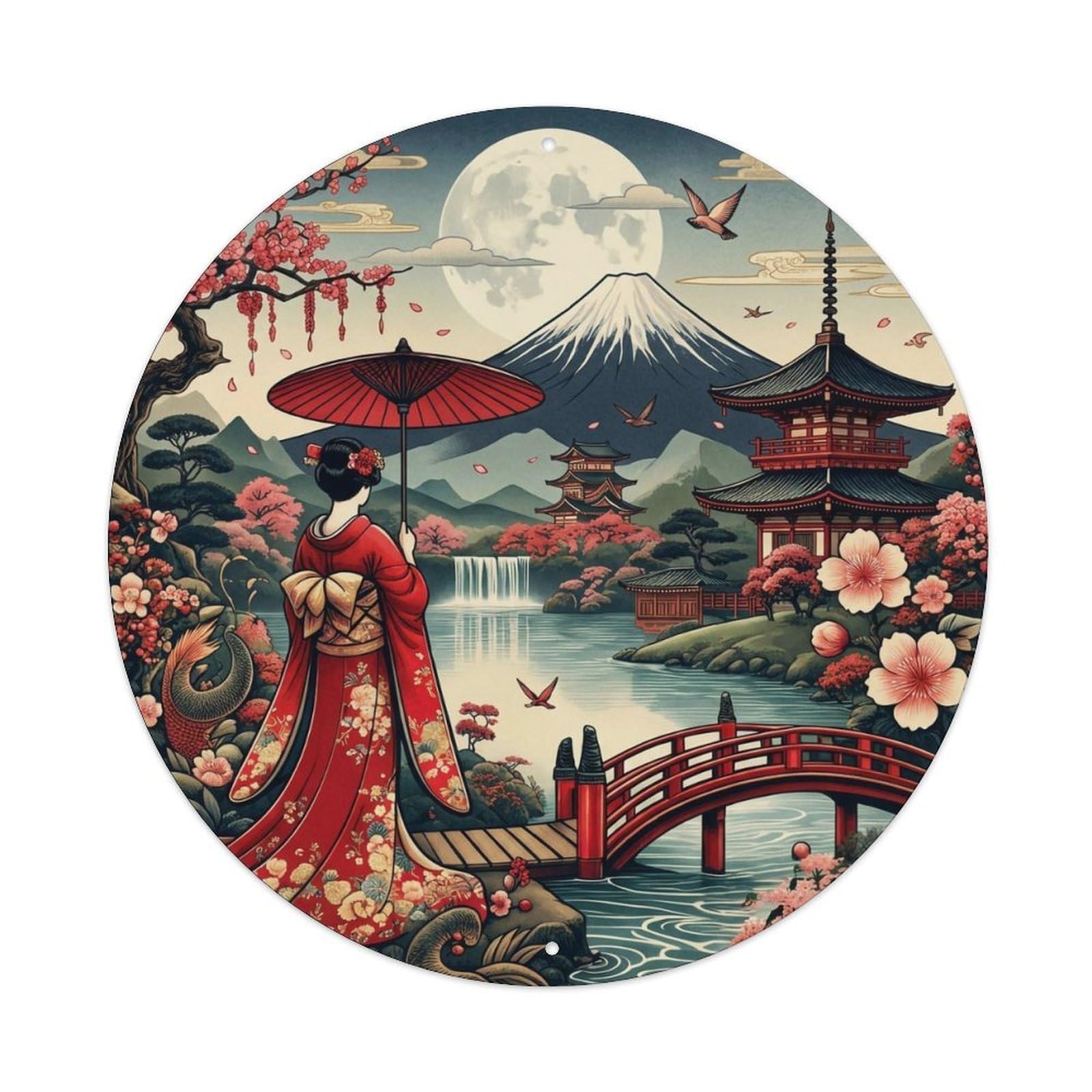 Japanese Geisha Back View Red Umbrella Classic Imagery Metal Tin Sign